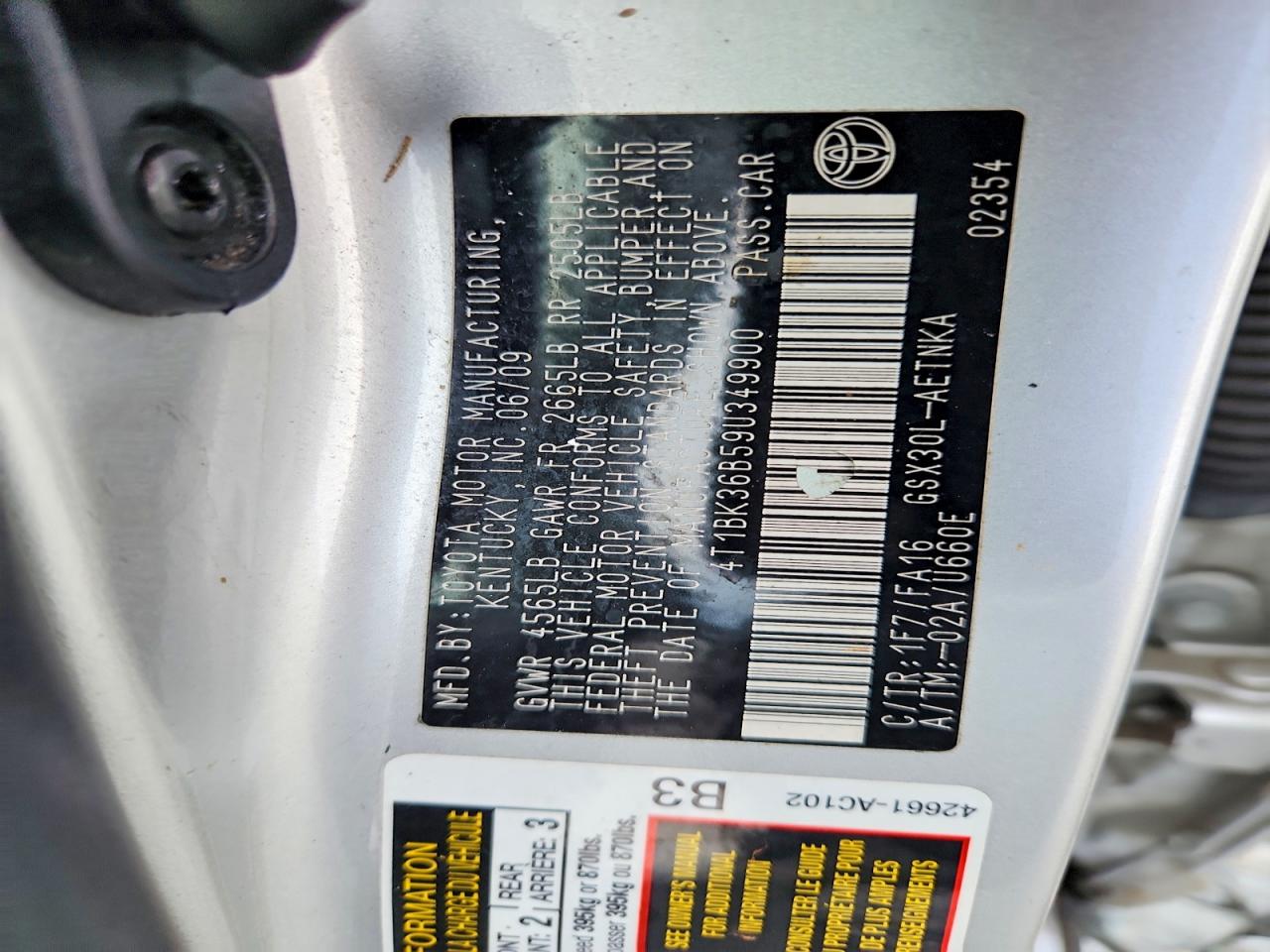 2009 Toyota Avalon Xl Silver vin: 4T1BK36B59U349900