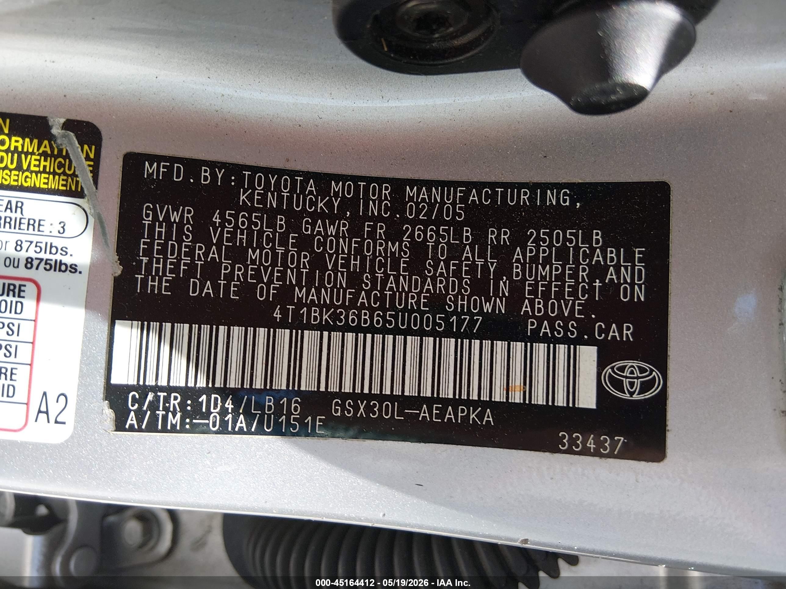 2005 Toyota Avalon Limited Silver vin: 4T1BK36B65U005177