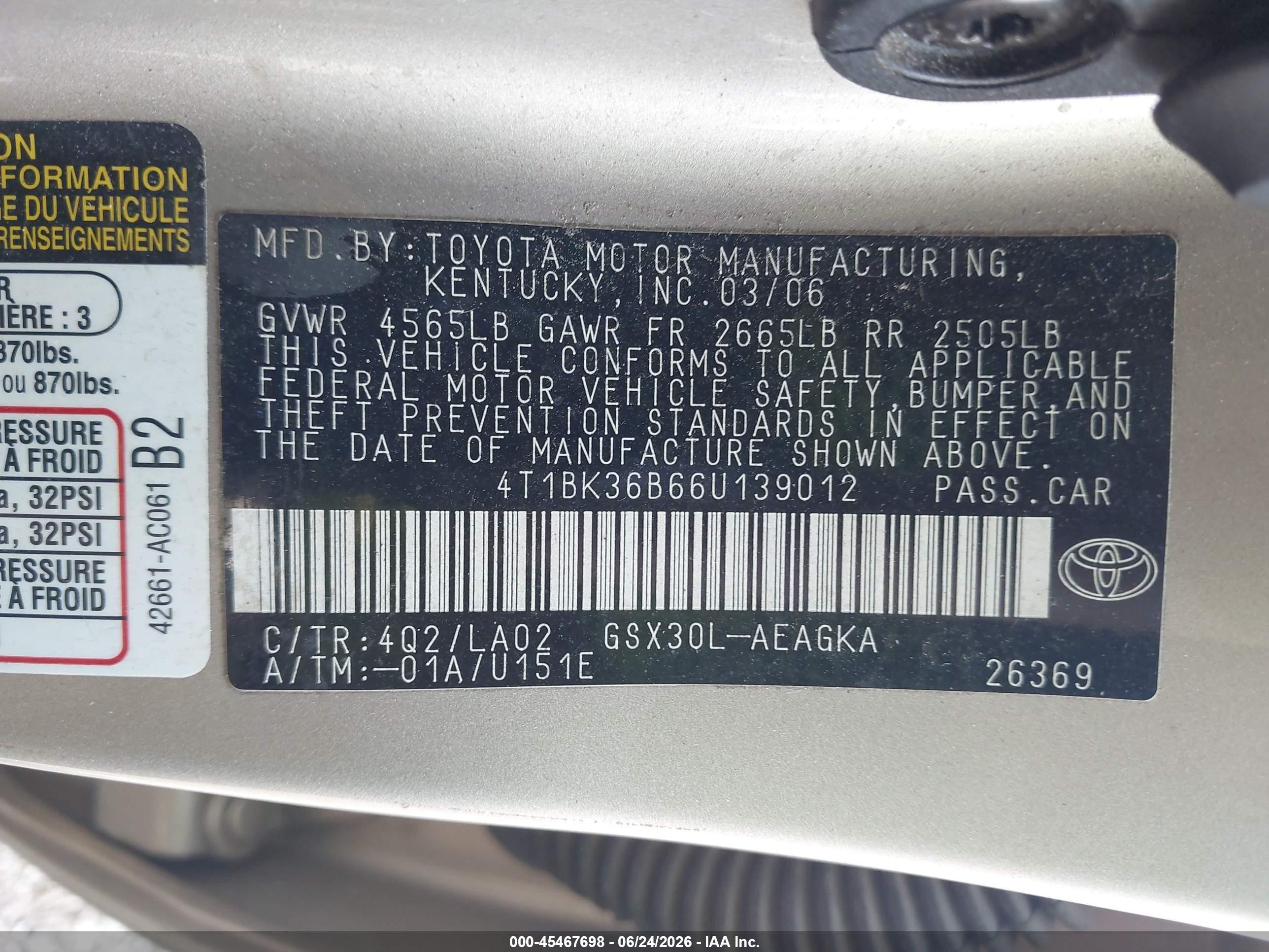 2006 Toyota Avalon Xls Tan vin: 4T1BK36B66U139012