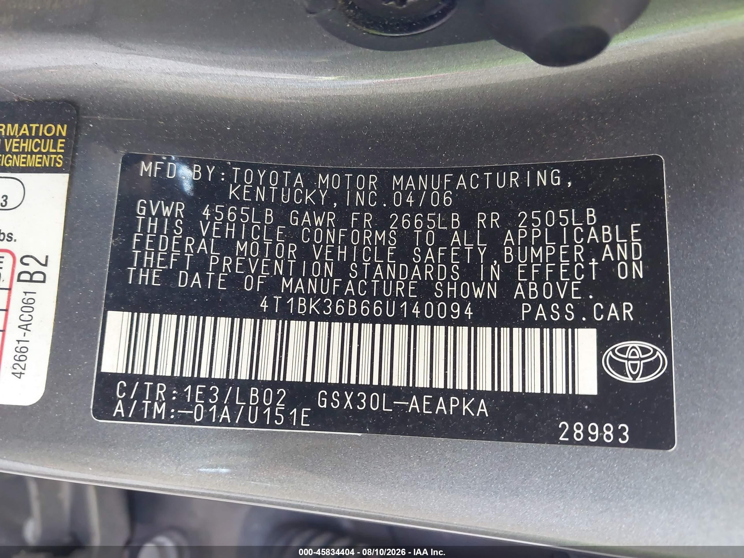 2006 Toyota Avalon Limited Gray vin: 4T1BK36B66U140094