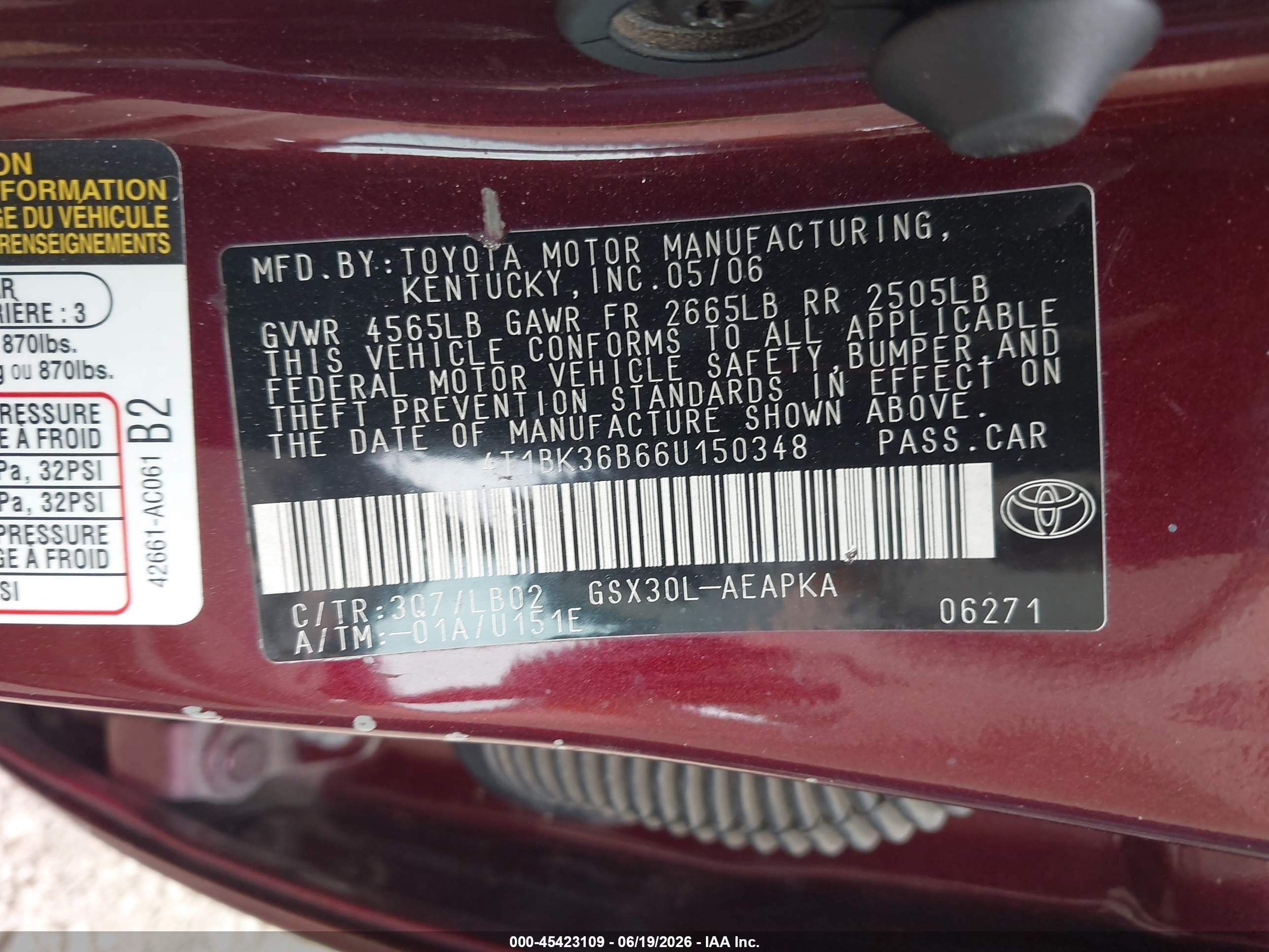 2006 Toyota Avalon Limited Maroon vin: 4T1BK36B66U150348