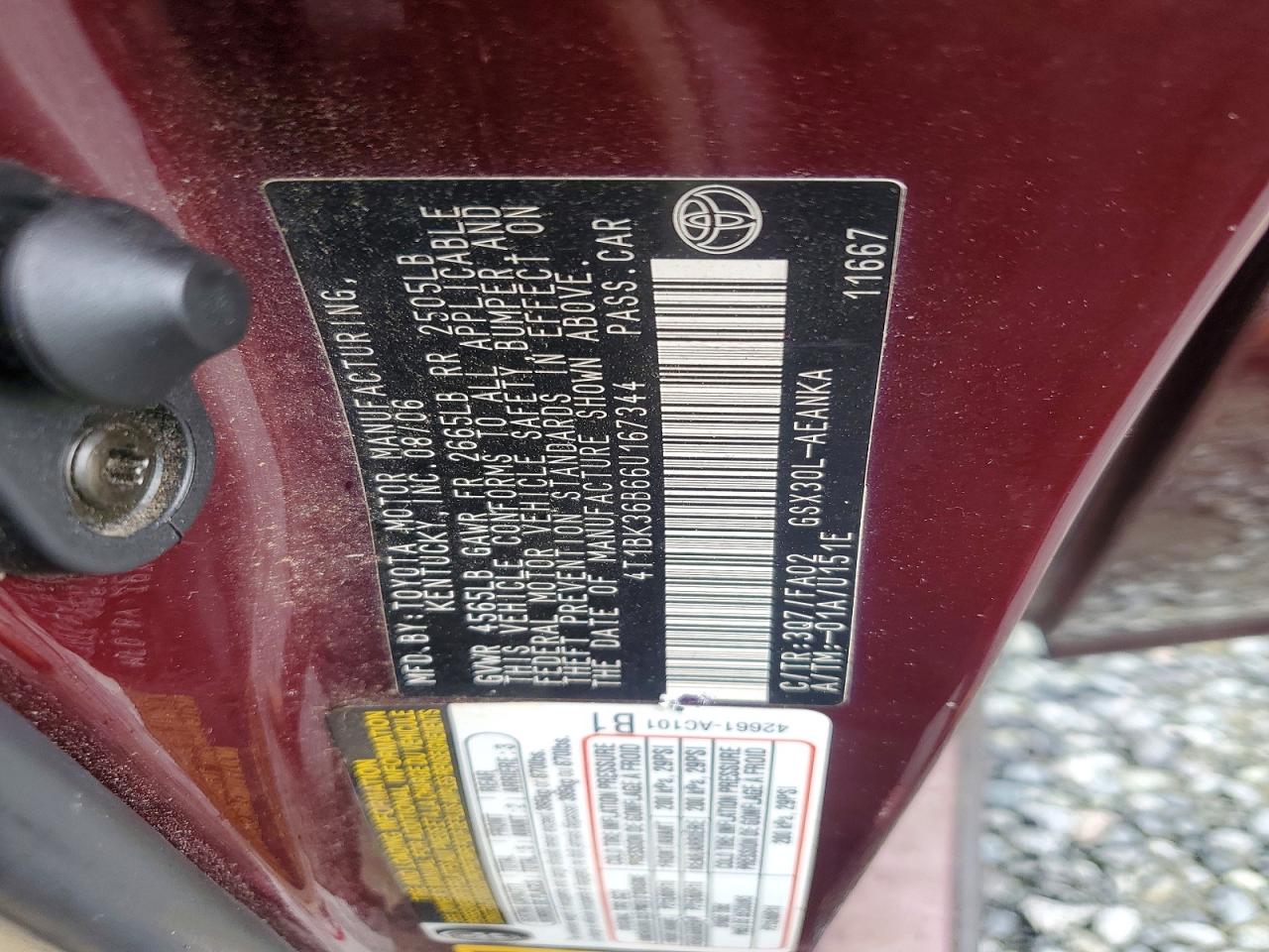 2006 Toyota Avalon Xl Burgundy vin: 4T1BK36B66U167344