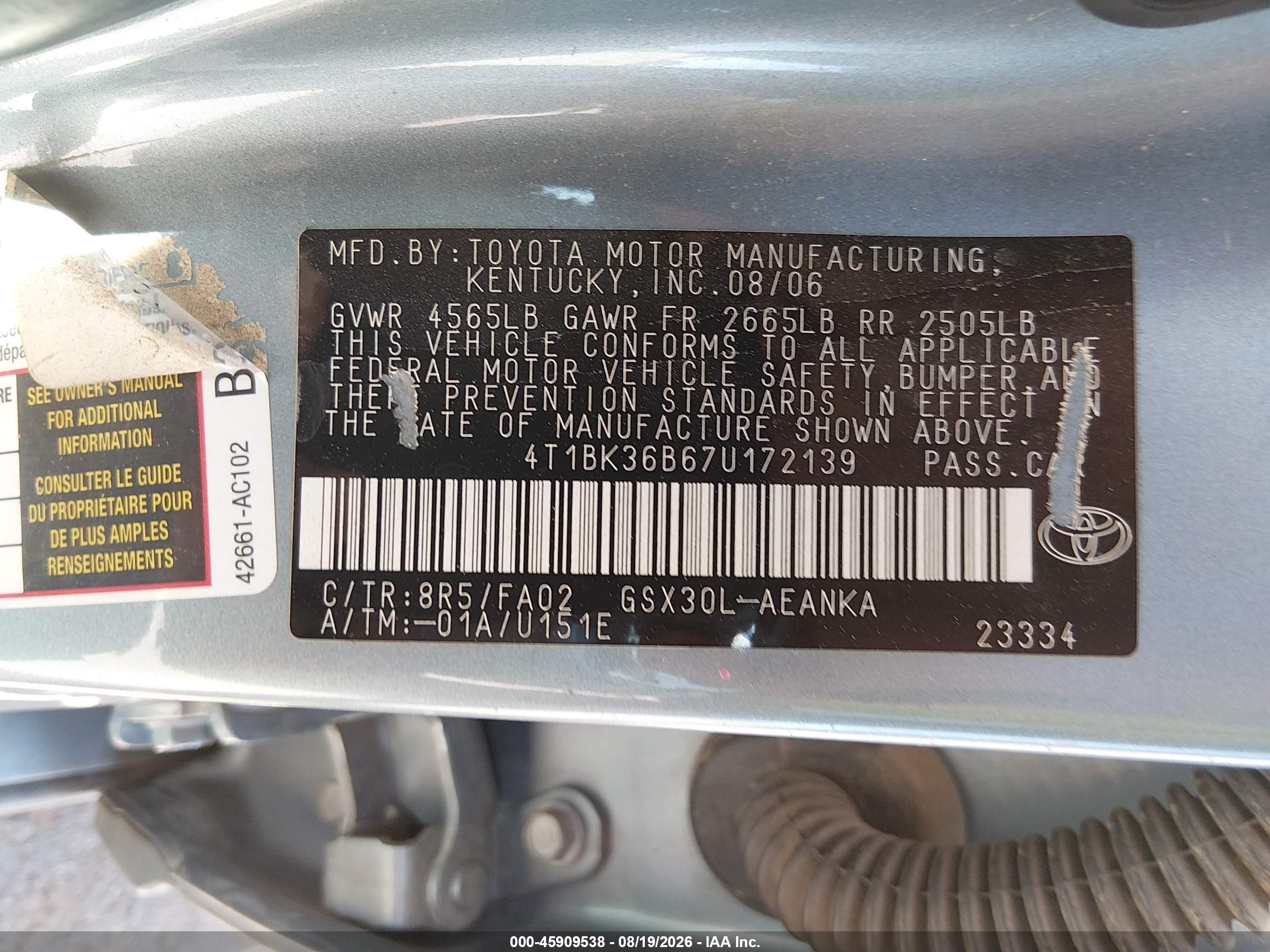 2007 Toyota Avalon Xl Blue vin: 4T1BK36B67U172139