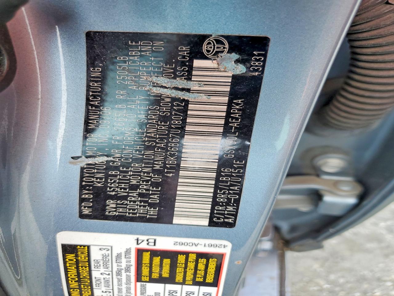 2007 Toyota Avalon Limited Blue vin: 4T1BK36B67U180712
