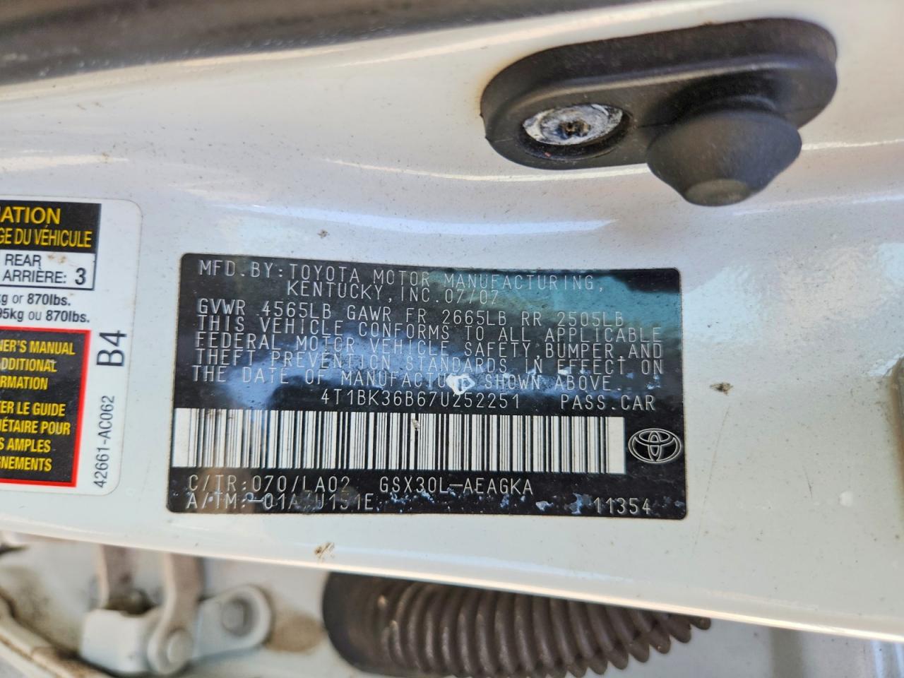 2007 Toyota Avalon Xls Белый vin: 4T1BK36B67U252251