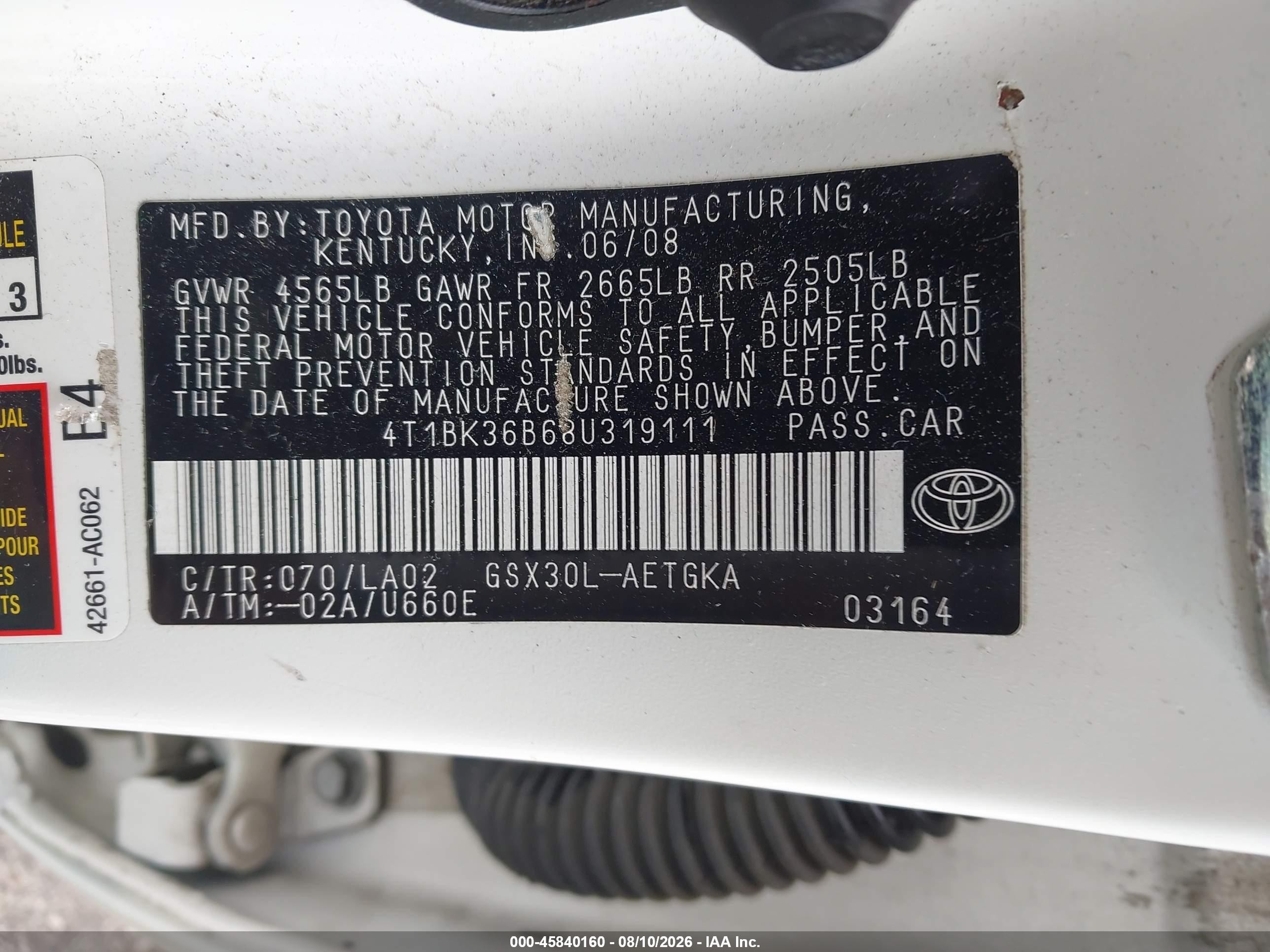 2008 Toyota Avalon Xls Белый vin: 4T1BK36B68U319111