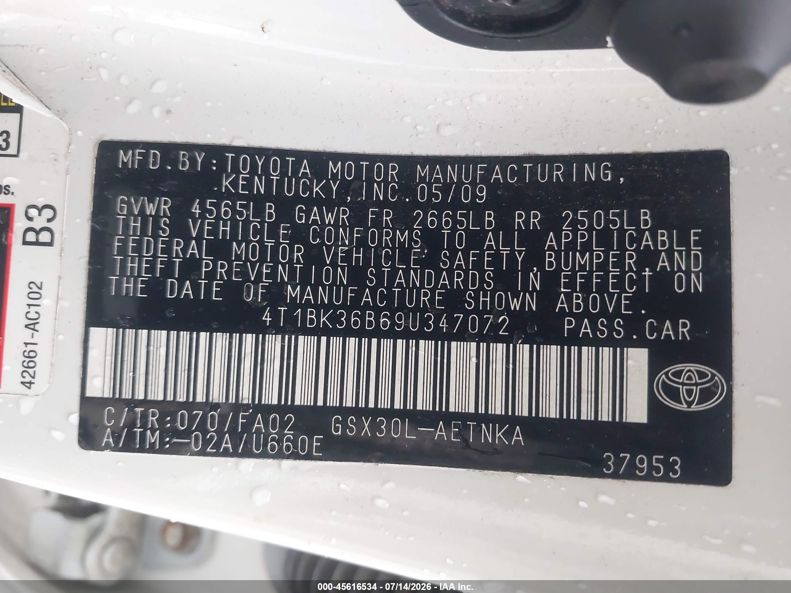 2009 Toyota Avalon Xl Белый vin: 4T1BK36B69U347072