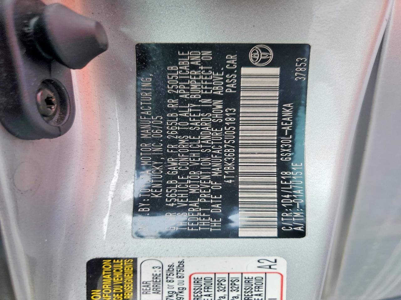 2005 Toyota Avalon Touring Silver vin: 4T1BK36B75U051813