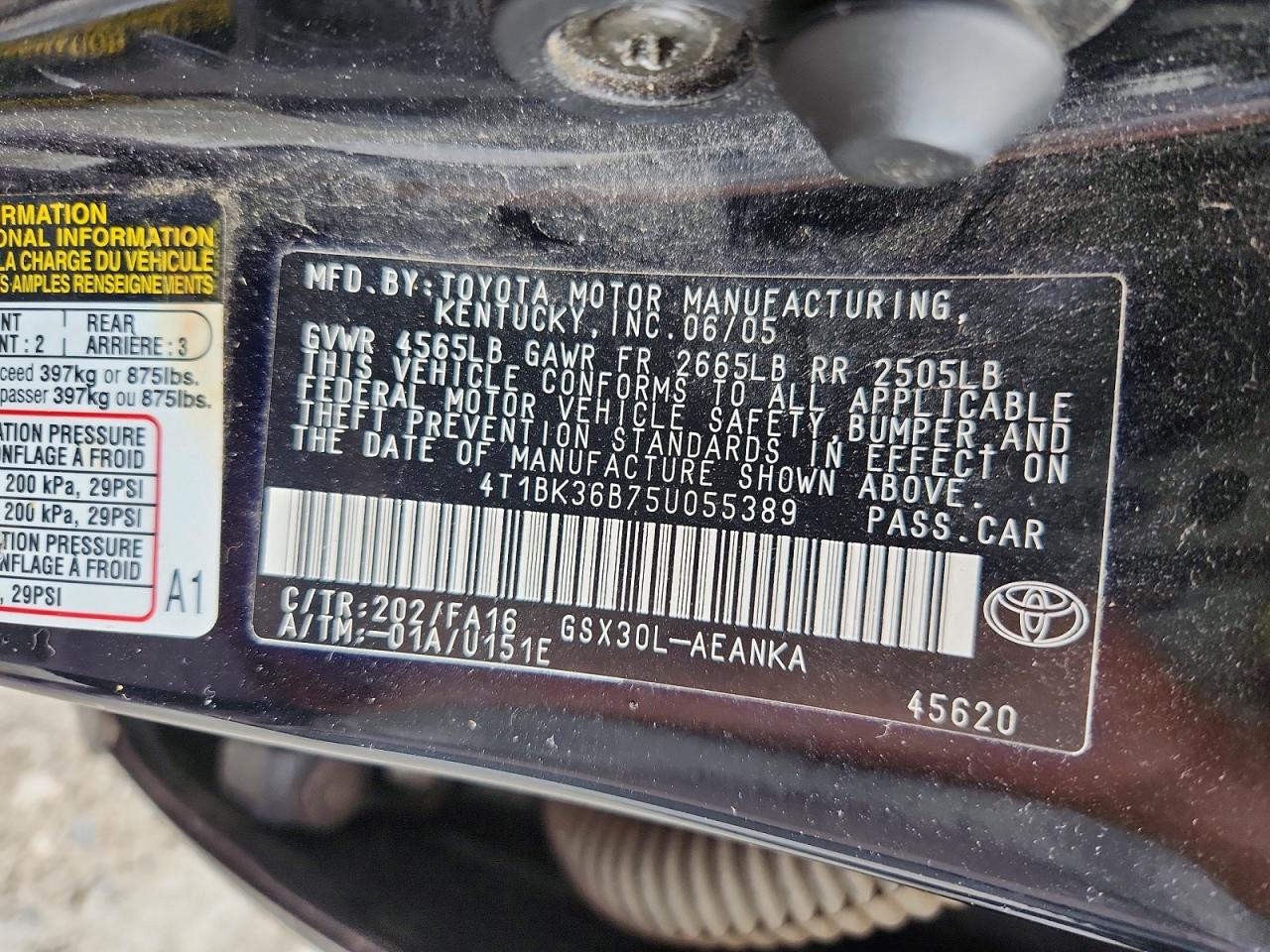 2005 Toyota Avalon Xl Black vin: 4T1BK36B75U055389