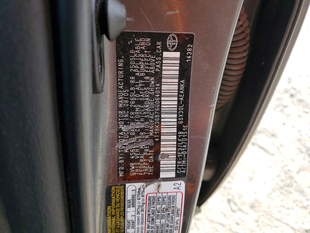 2006 Toyota Avalon Touring Gray vin: 4T1BK36B76U064014