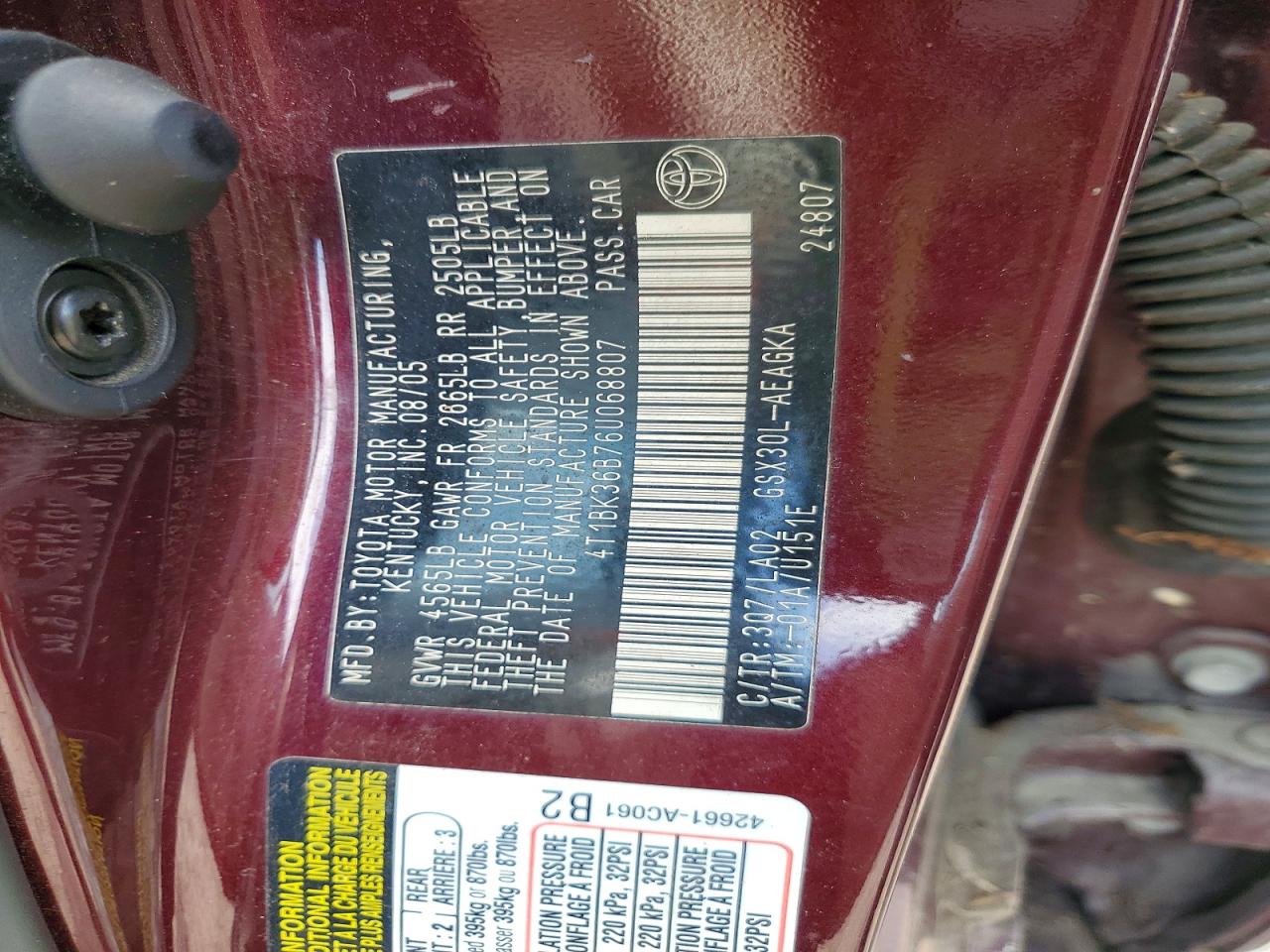 2006 Toyota Avalon Xls Темно-бордовый vin: 4T1BK36B76U068807