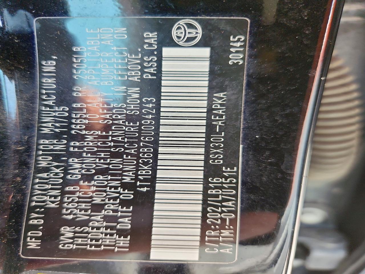 2006 Toyota Avalon Limited Black vin: 4T1BK36B76U094243