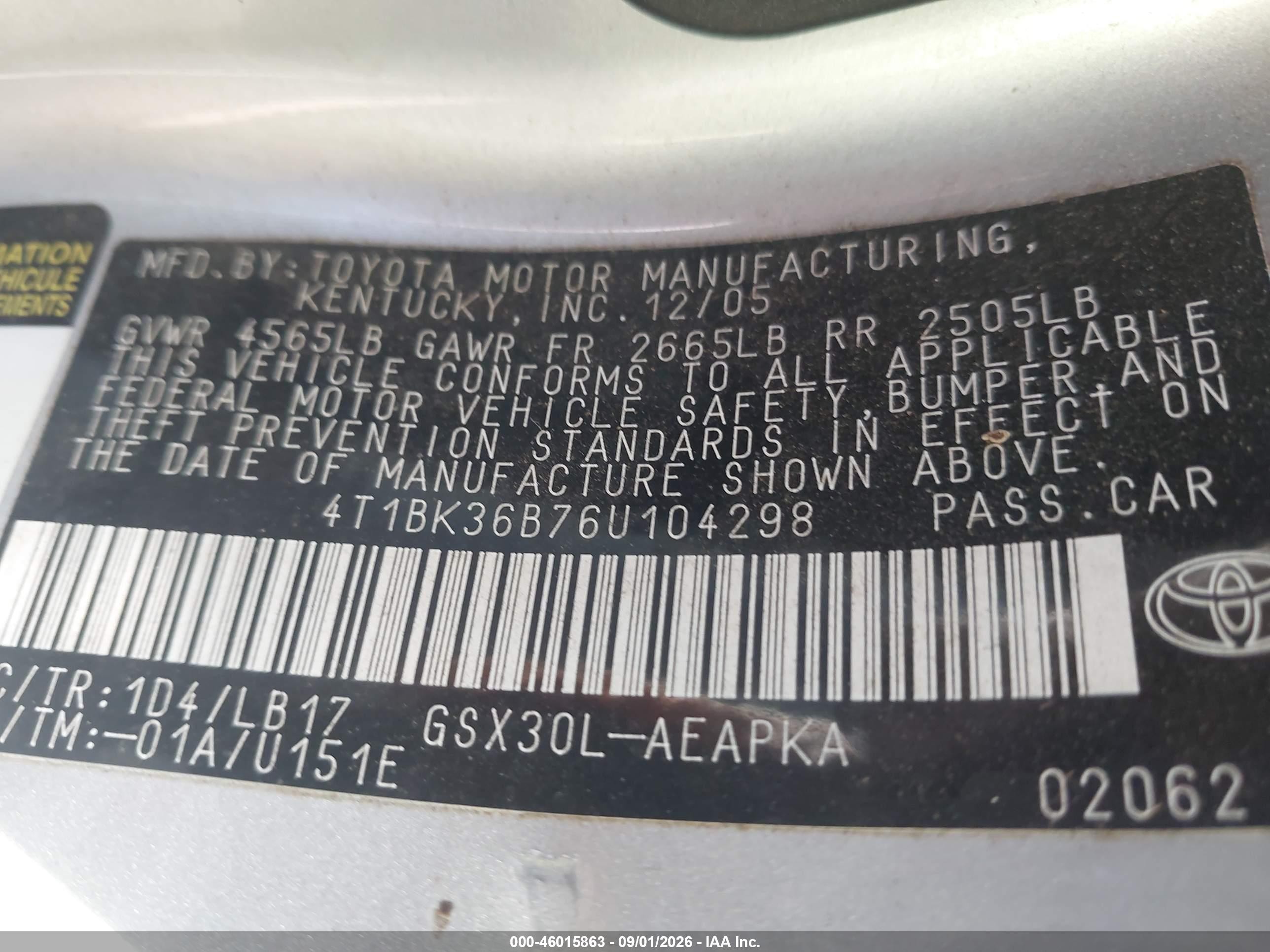 2006 Toyota Avalon Limited Серебряный vin: 4T1BK36B76U104298