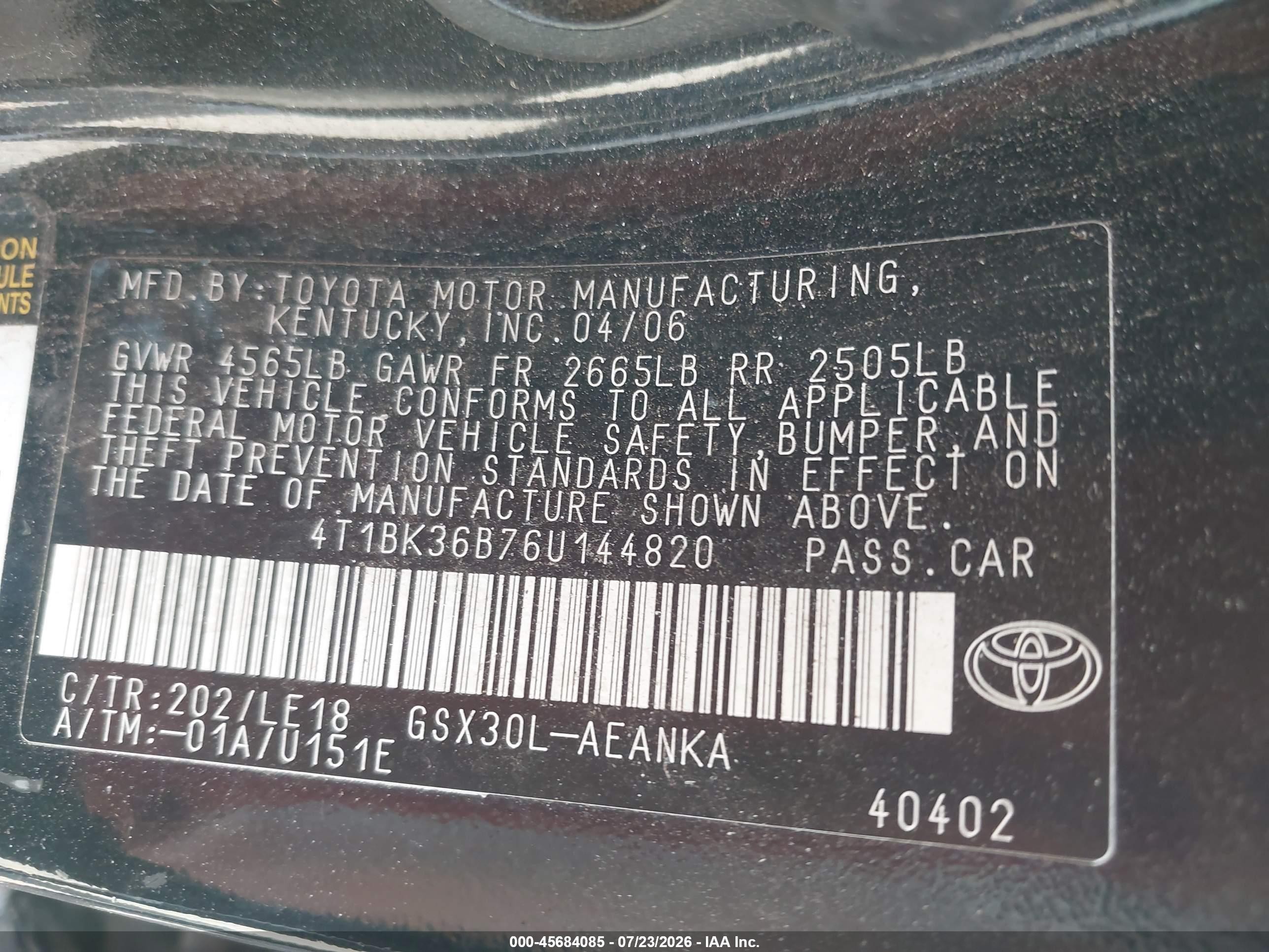 2006 Toyota Avalon Touring Black vin: 4T1BK36B76U144820