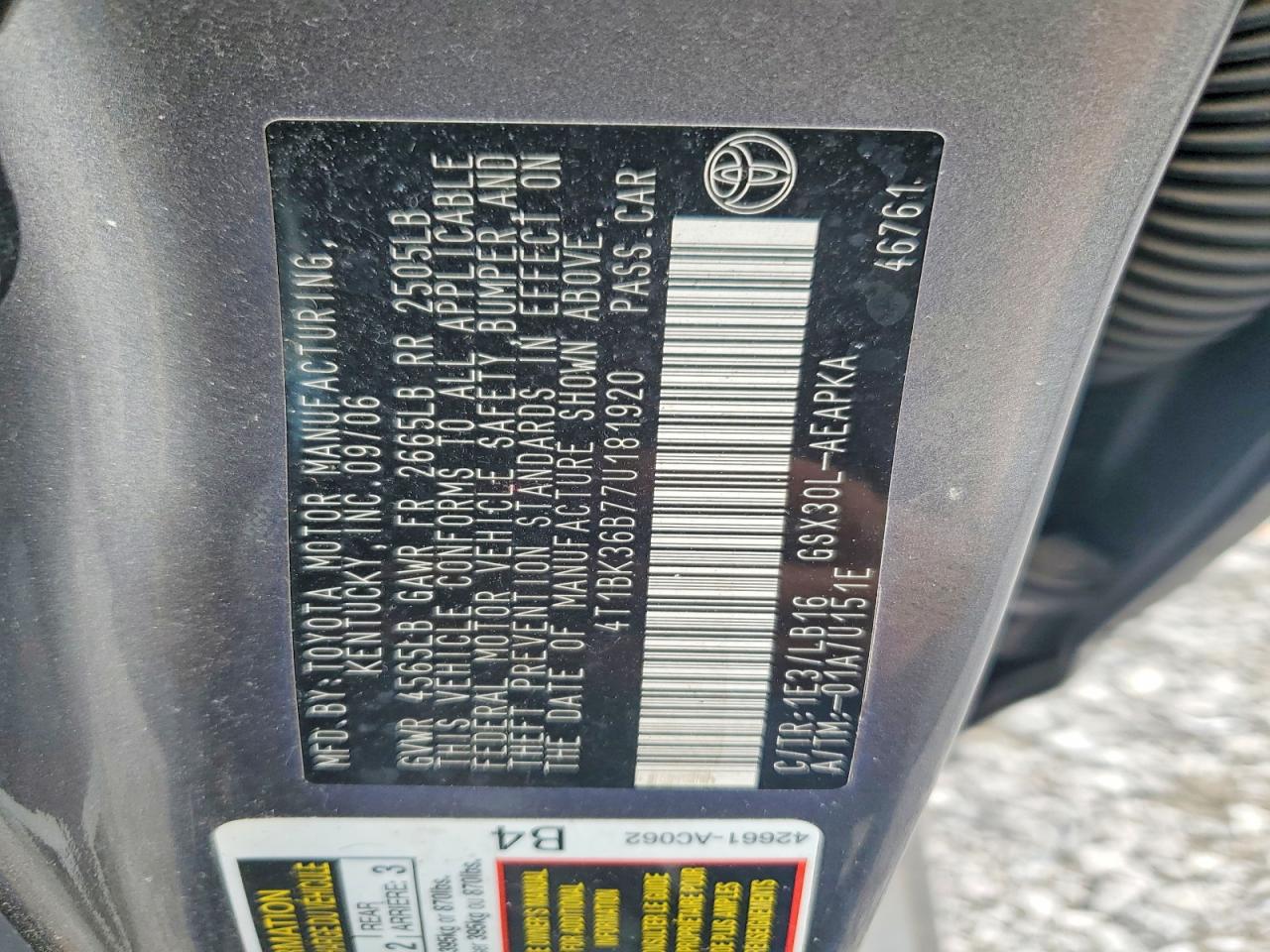 2007 Toyt Avalon Gray vin: 4T1BK36B77U181920