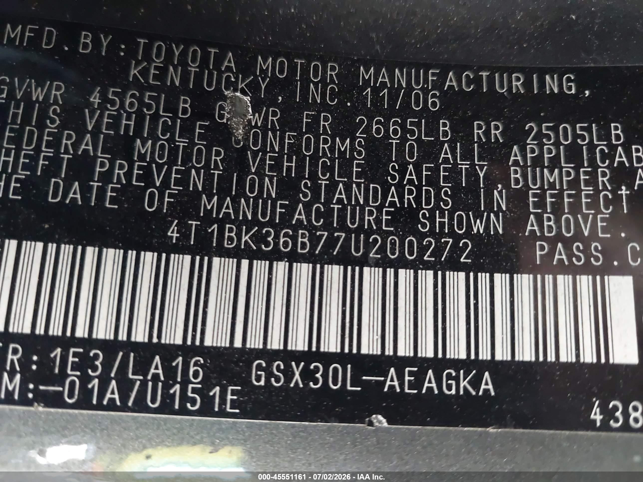 2007 Toyota Avalon Xls Серый vin: 4T1BK36B77U200272