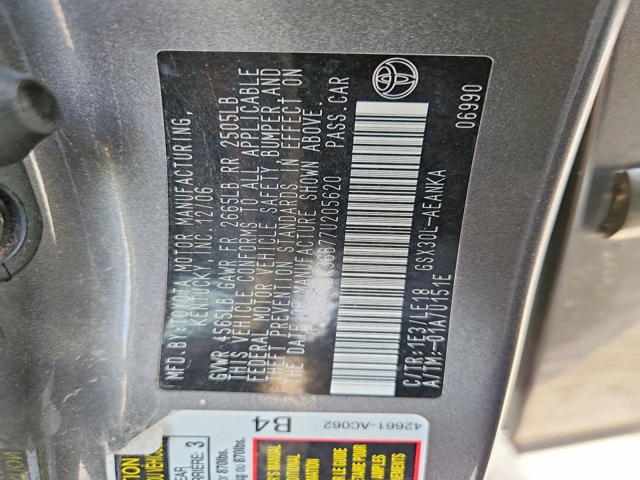 2007 Toyota Avalon Touring Gray vin: 4T1BK36B77U205620
