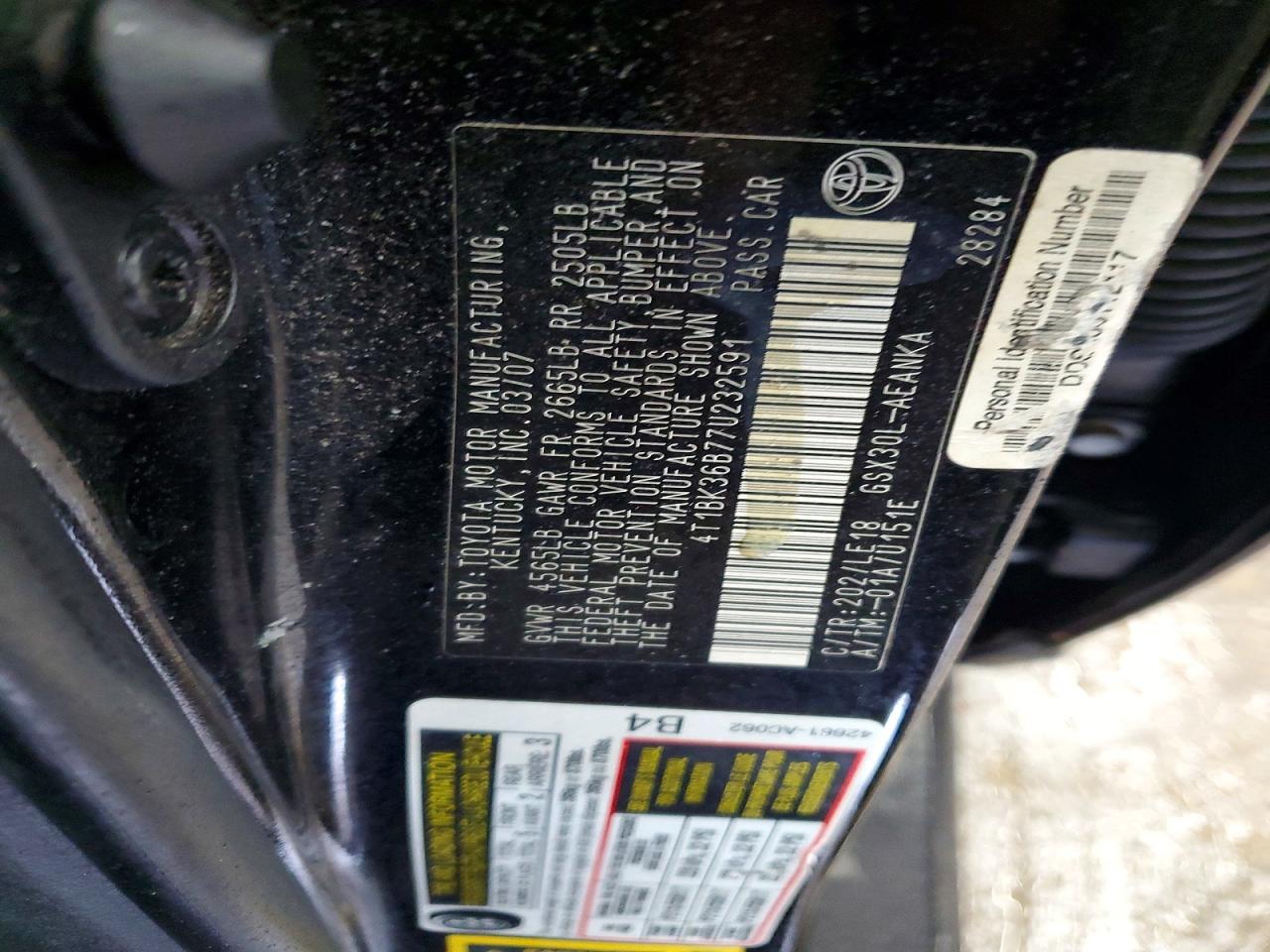 2007 Toyota Avalon Xl Black vin: 4T1BK36B77U232591