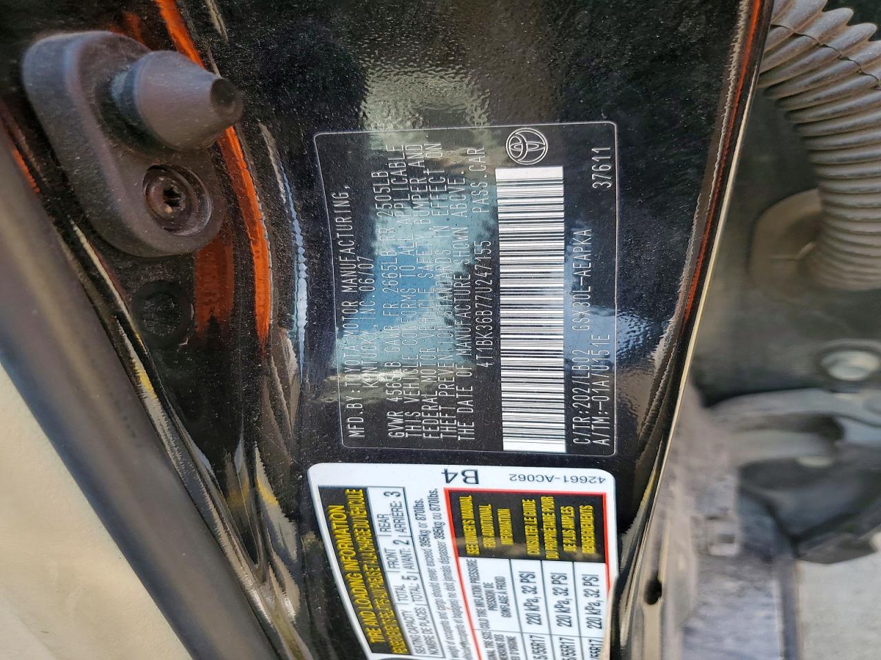 2007 Toyota Avalon Limited Black vin: 4T1BK36B77U247155