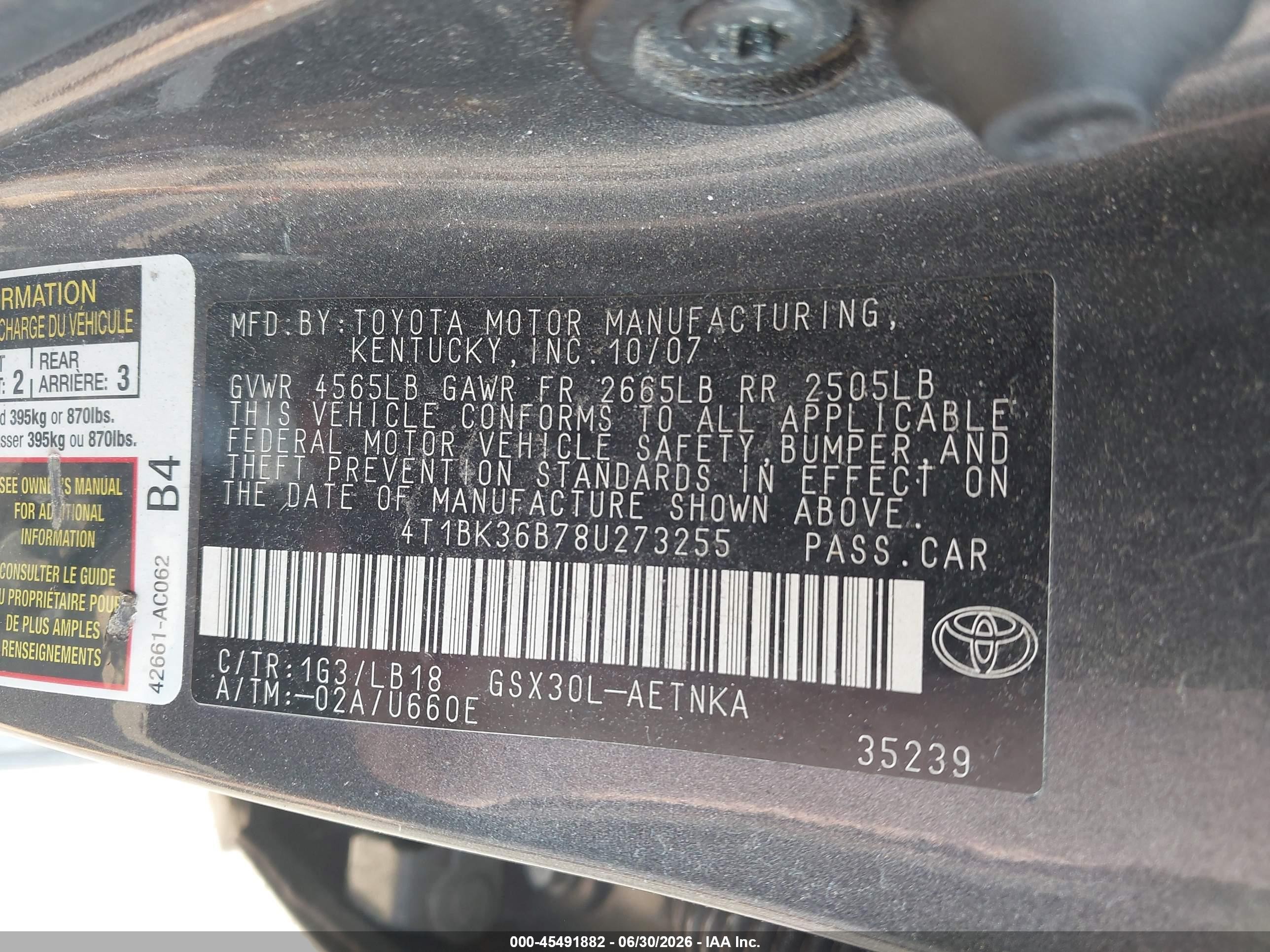 2008 Toyota Avalon Touring Gray vin: 4T1BK36B78U273255