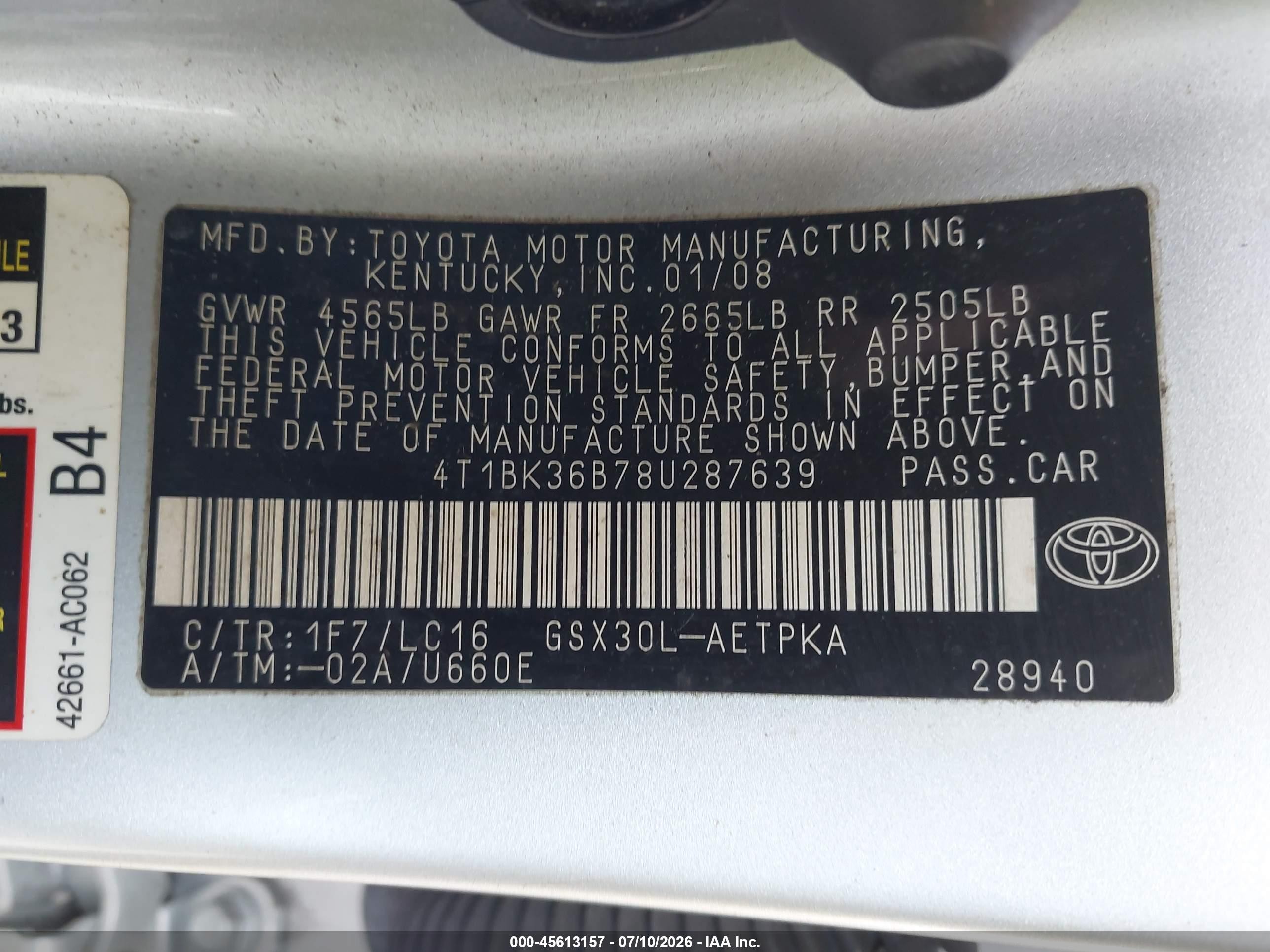 2008 Toyota Avalon Limited Серебряный vin: 4T1BK36B78U287639