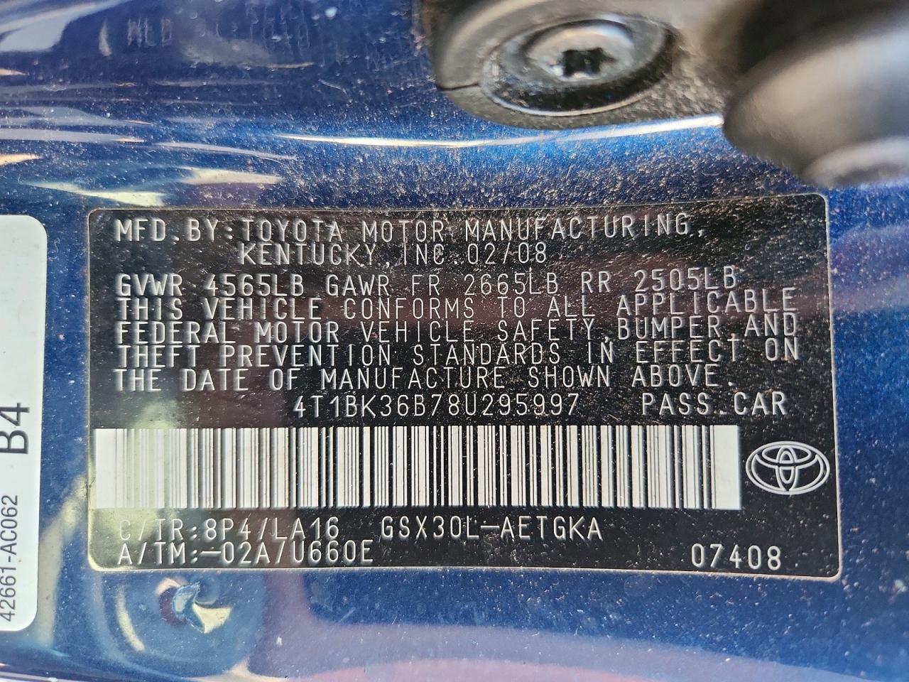 2008 Toyota Avalon Xls Синий vin: 4T1BK36B78U295997