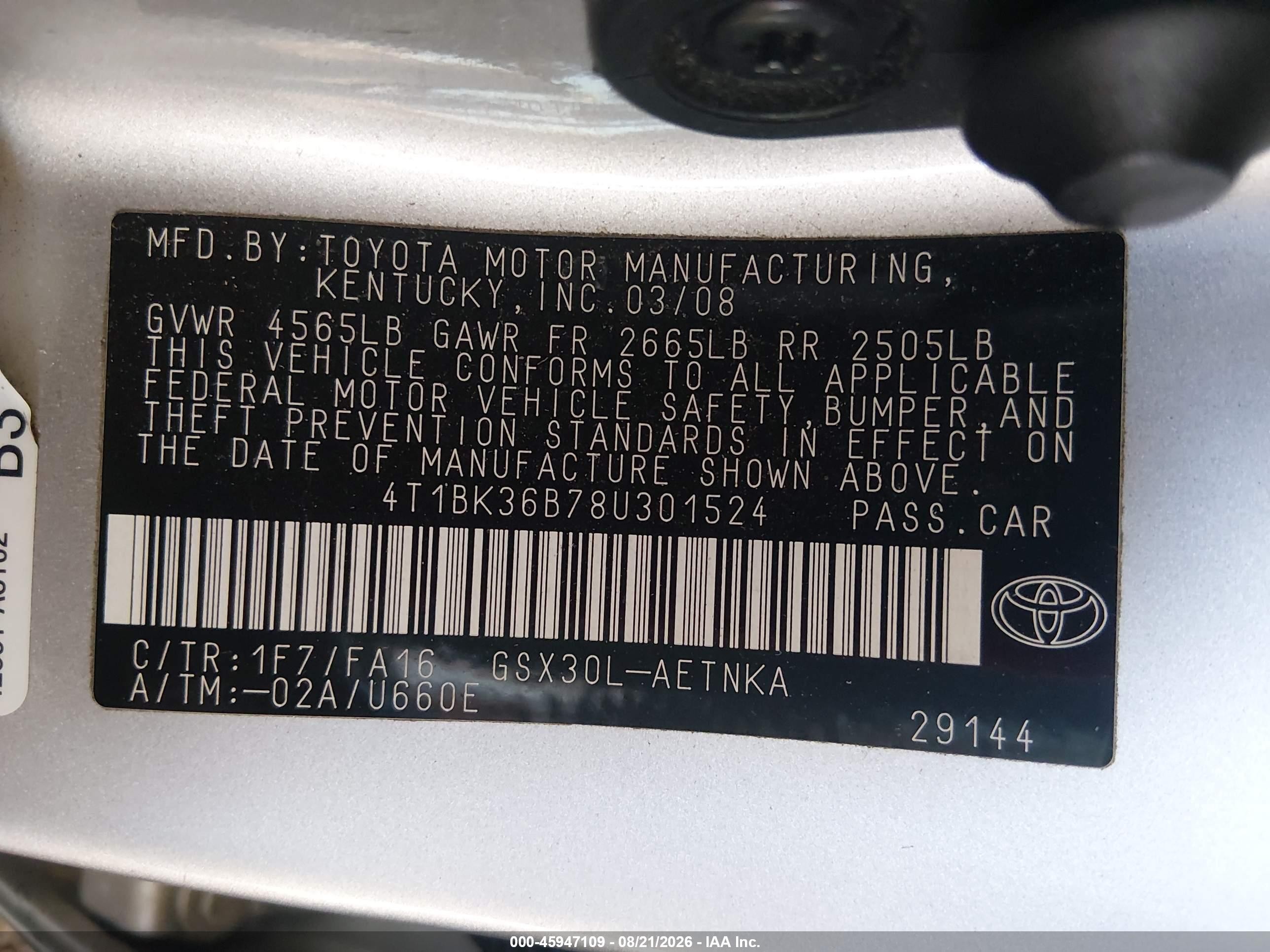 2008 Toyota Avalon Xl Silver vin: 4T1BK36B78U301524