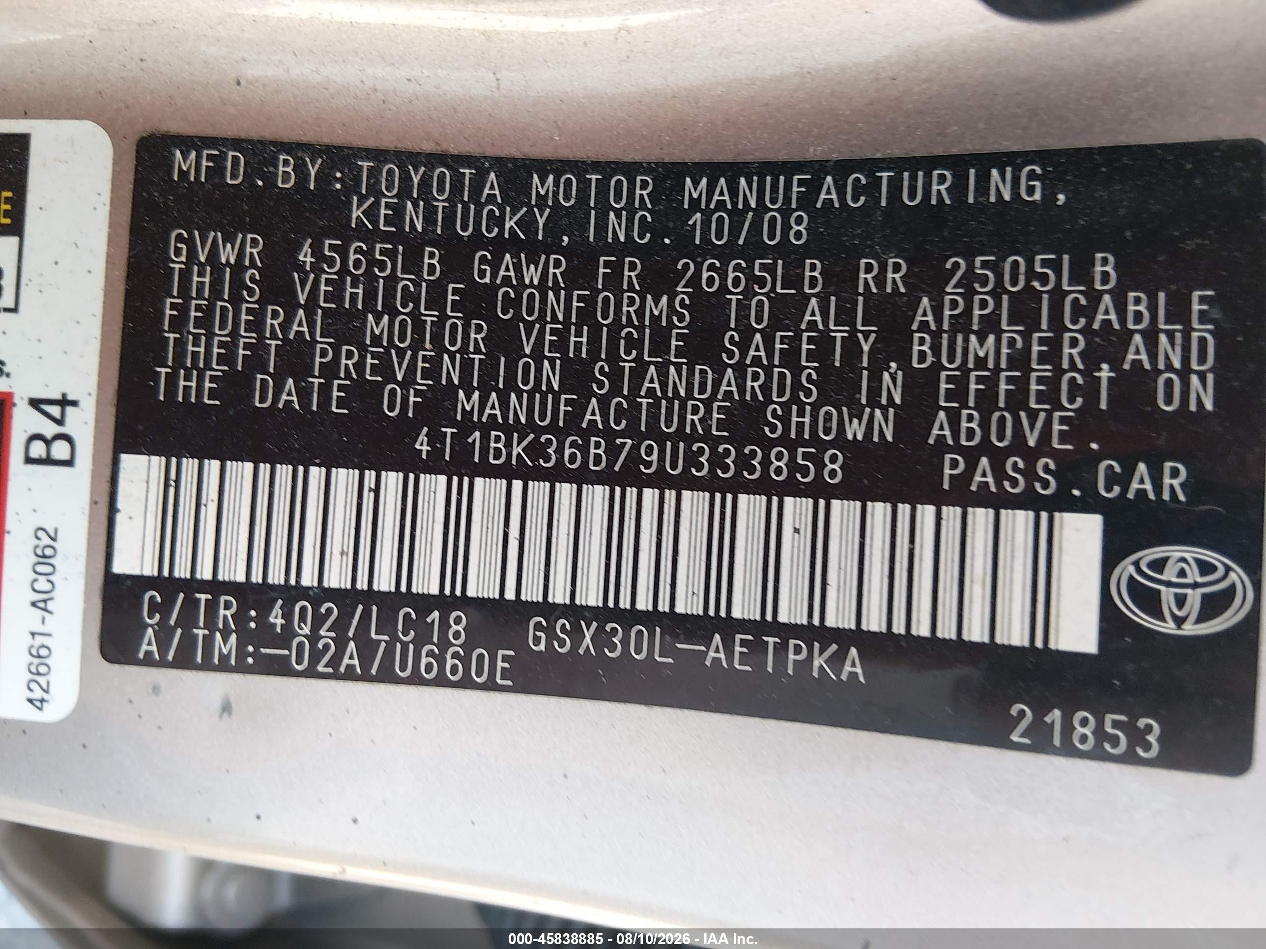 2009 Toyota Avalon Limited Gold vin: 4T1BK36B79U333858