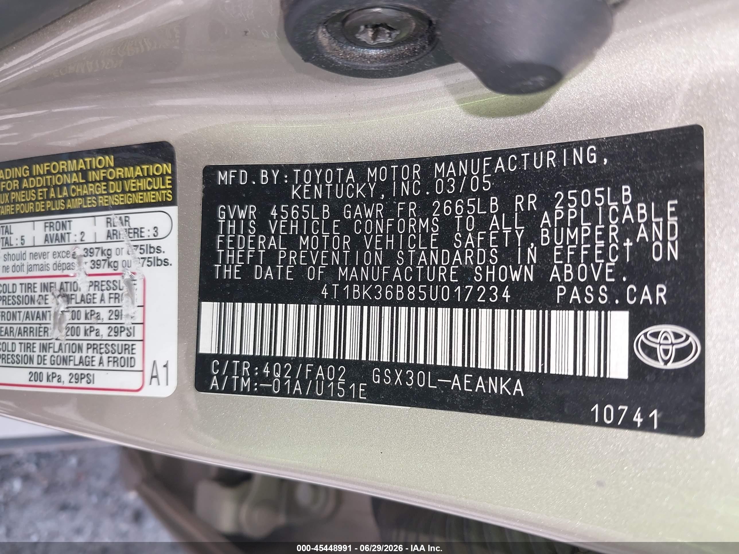 2005 Toyota Avalon Xl Gold vin: 4T1BK36B85U017234