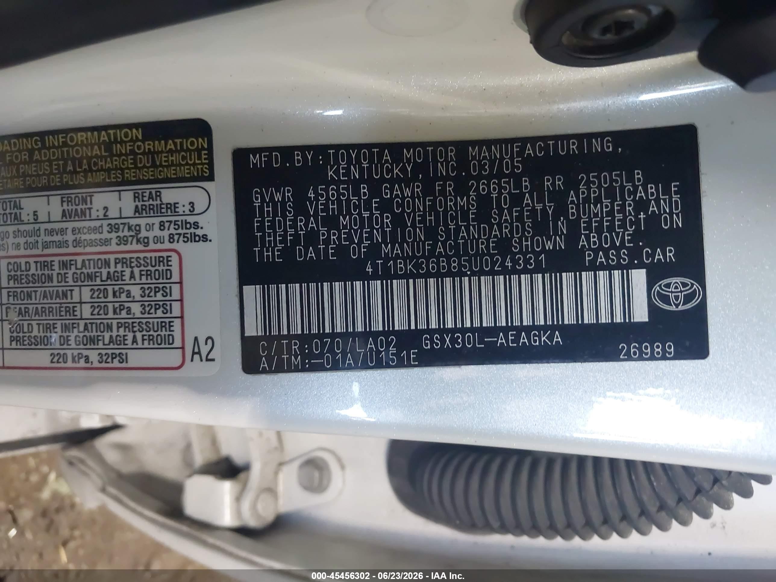 2005 Toyota Avalon Xls Белый vin: 4T1BK36B85U024331