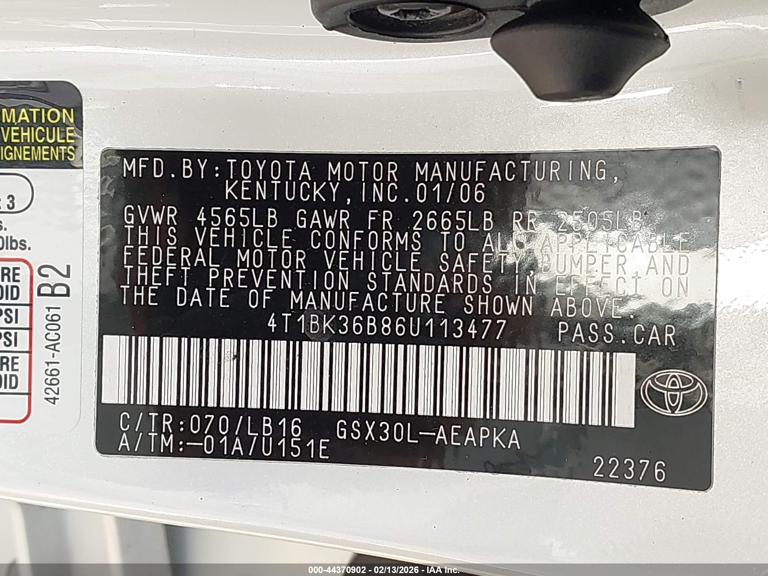 2006 Toyota Avalon Limited Белый vin: 4T1BK36B86U113477