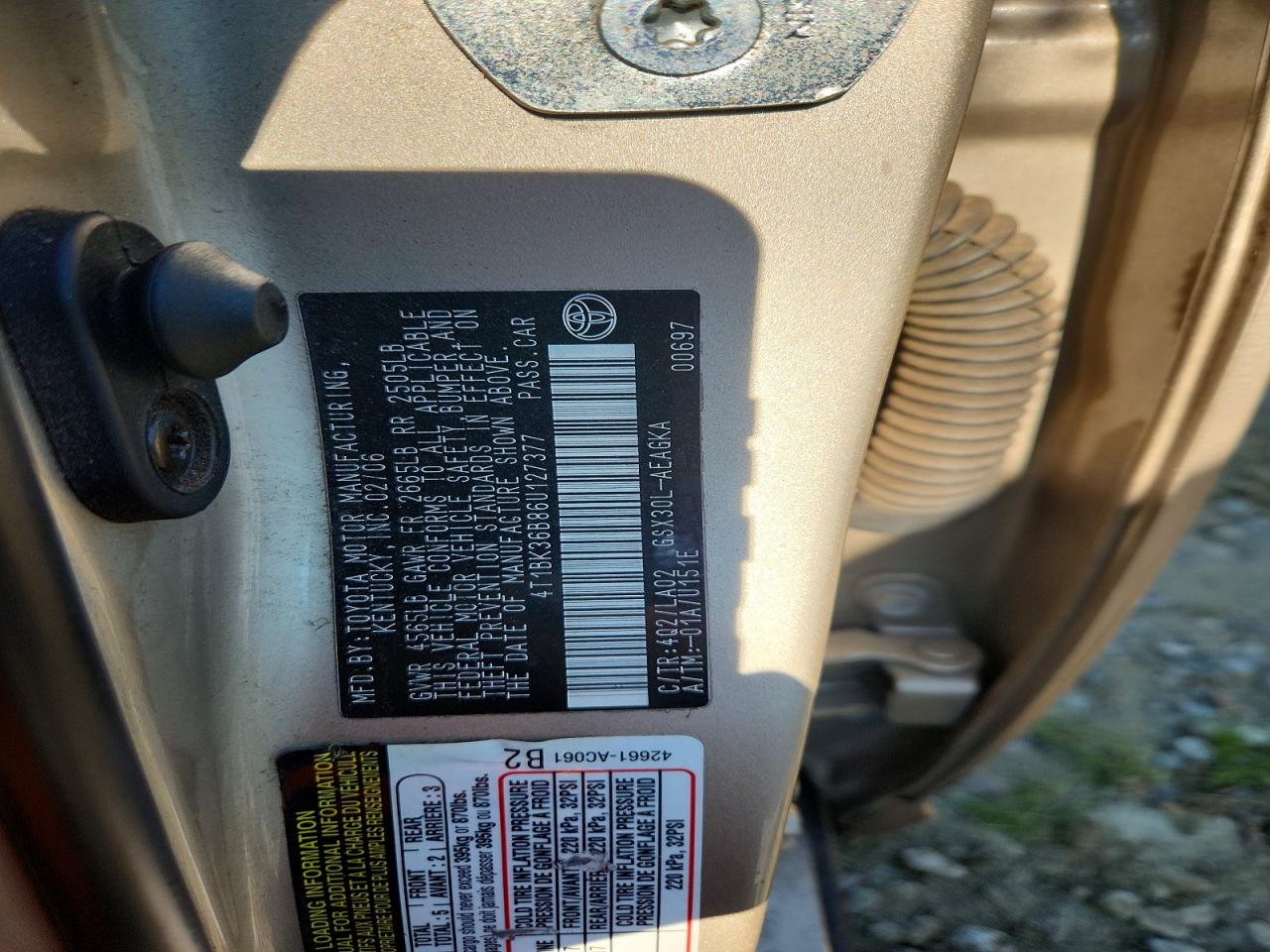 2006 Toyota Avalon Xls Tan vin: 4T1BK36B86U127377