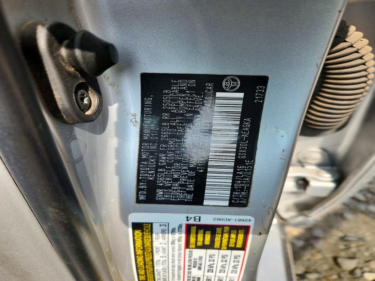 2007 Toyota Avalon Xls Silver vin: 4T1BK36B87U211636