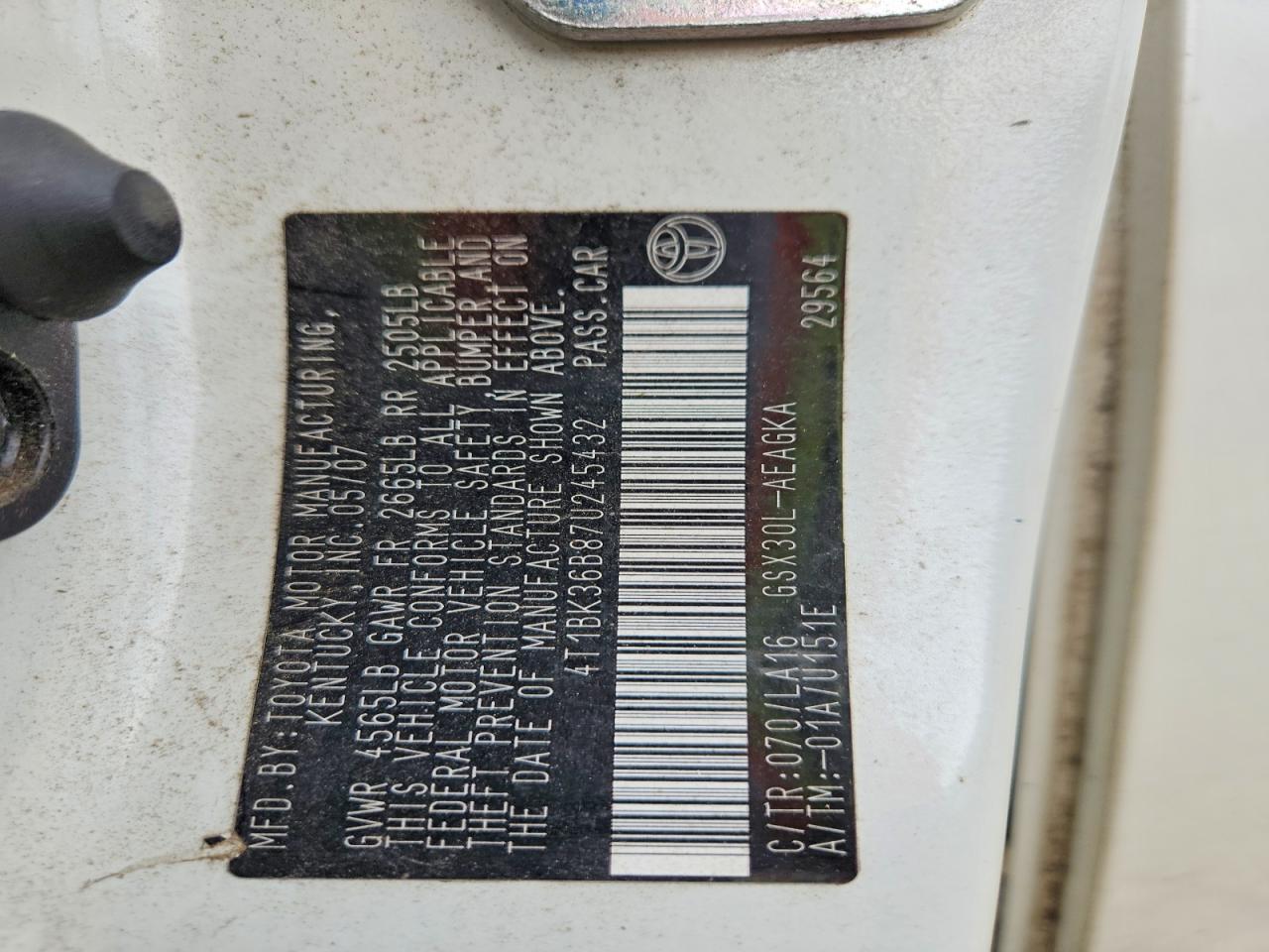 2007 Toyota Avalon Xls Белый vin: 4T1BK36B87U245432