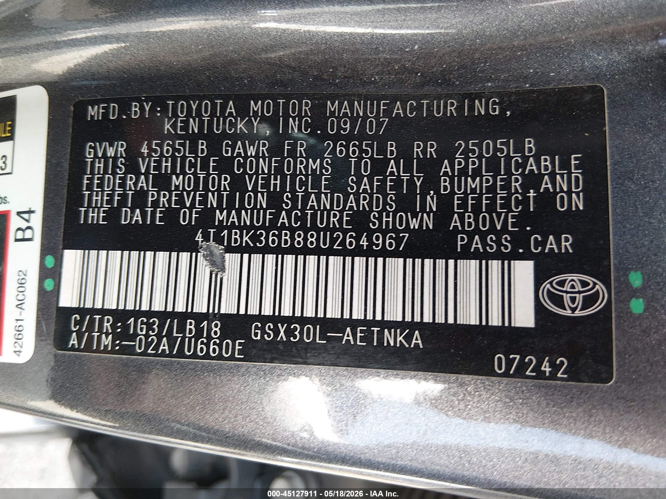 2008 Toyota Avalon Touring Серый vin: 4T1BK36B88U264967
