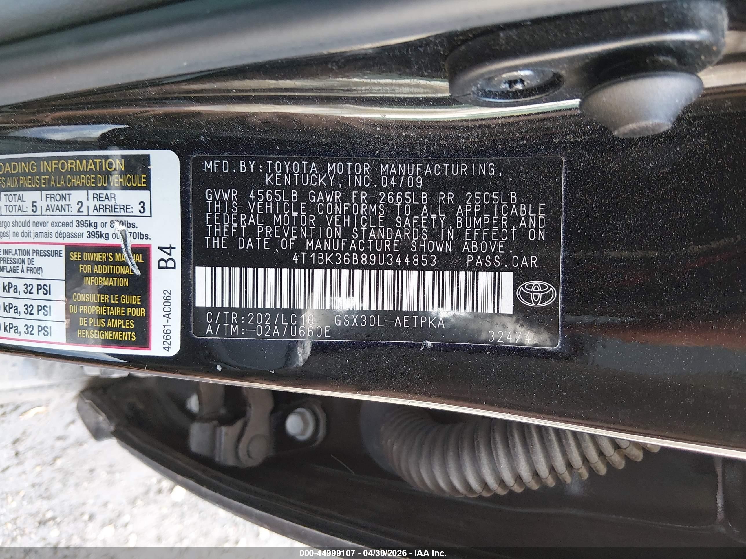 2009 Toyota Avalon Limited Black vin: 4T1BK36B89U344853