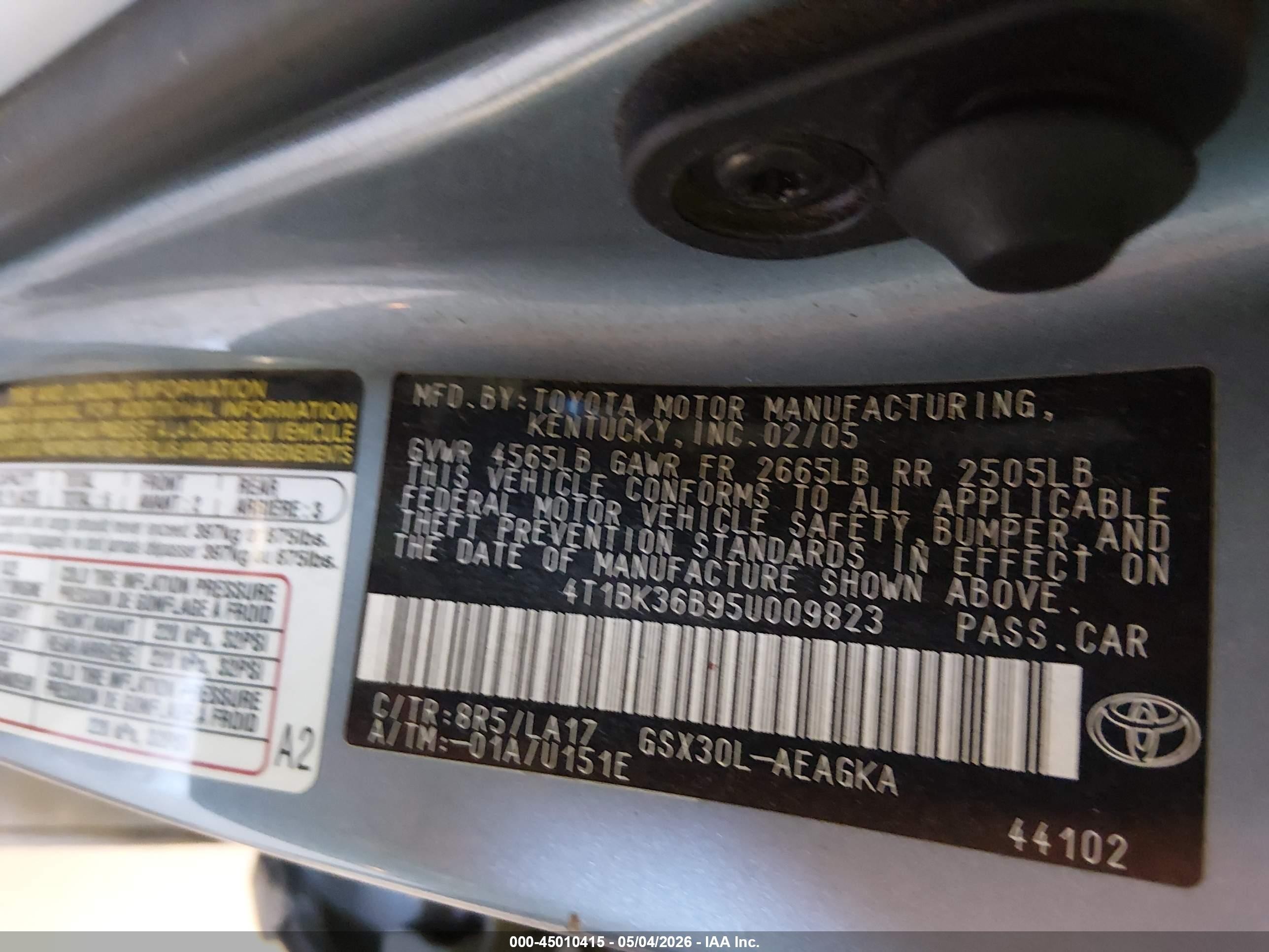 2005 Toyota Avalon Xls Blue vin: 4T1BK36B95U009823