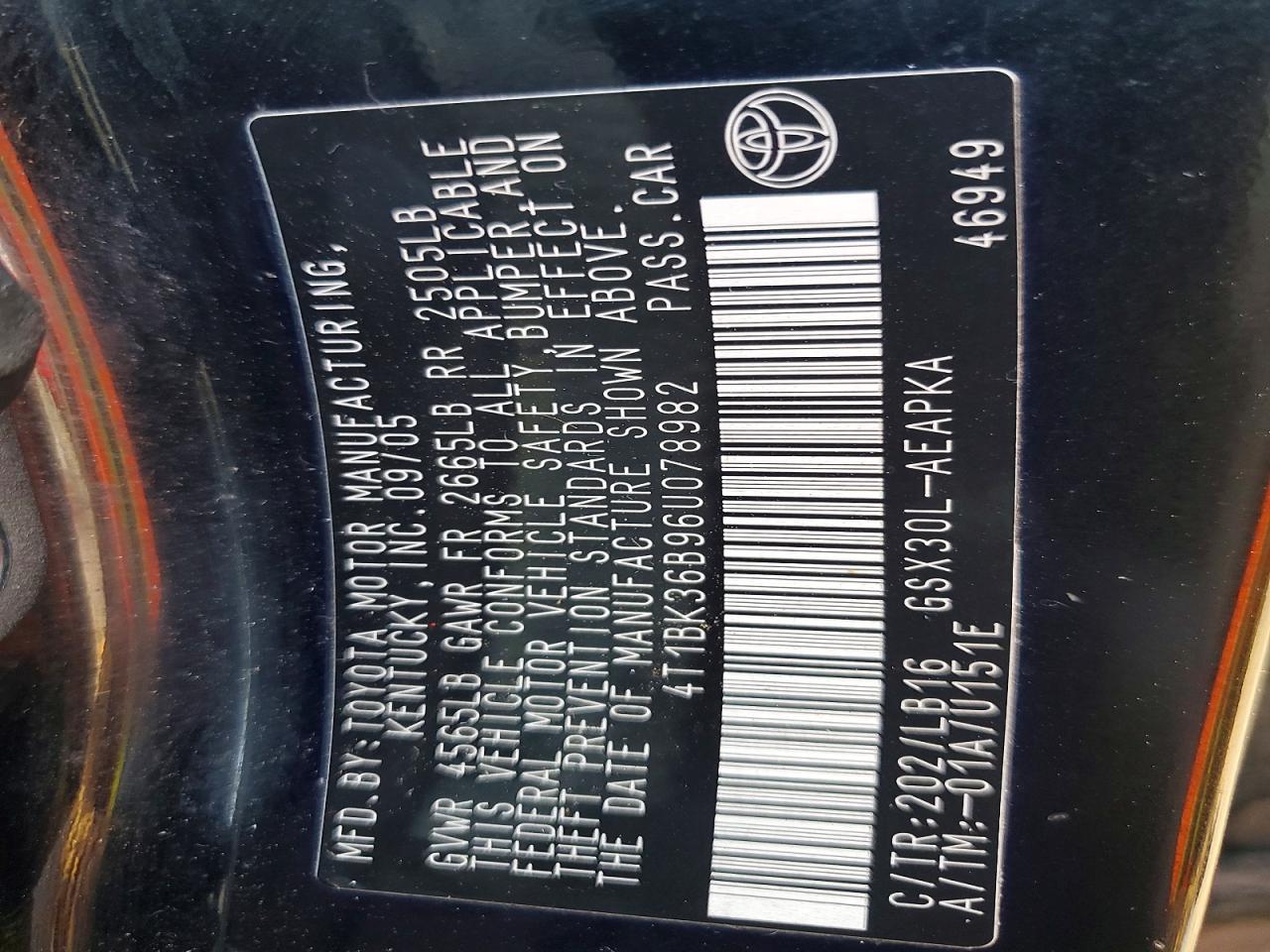 2006 Toyota Avalon Limited Black vin: 4T1BK36B96U078982