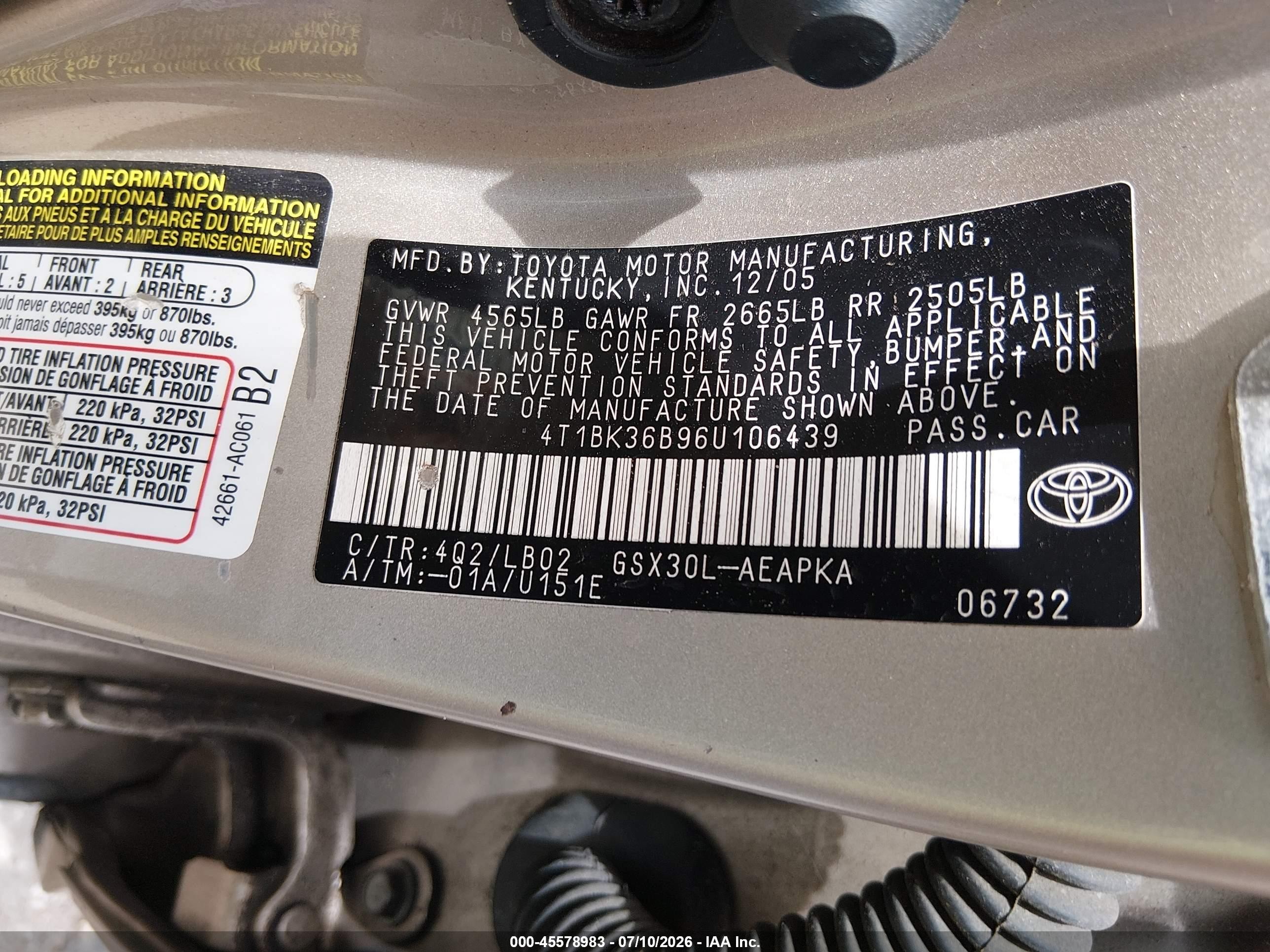2006 Toyota Avalon Limited Золотой vin: 4T1BK36B96U106439