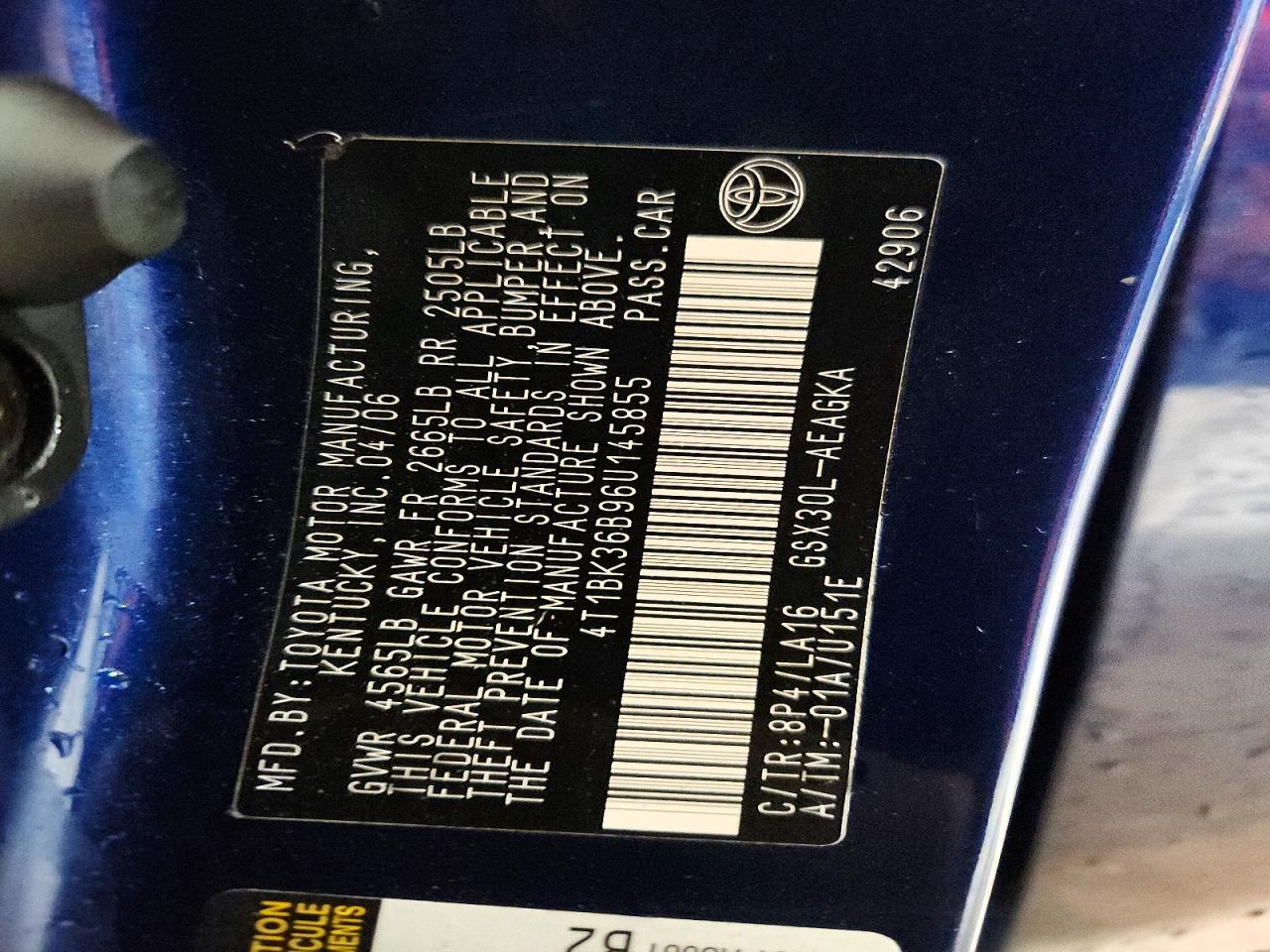2006 Toyota Avalon Xls Blue vin: 4T1BK36B96U145855