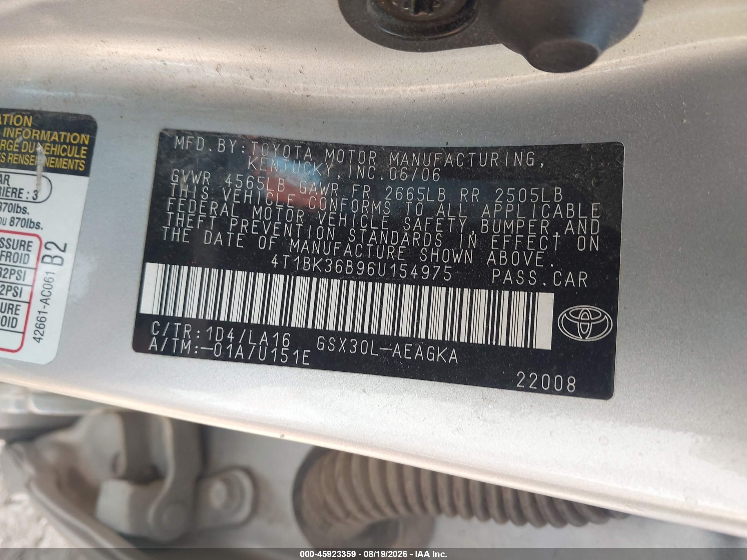 2006 Toyota Avalon Xls Silver vin: 4T1BK36B96U154975
