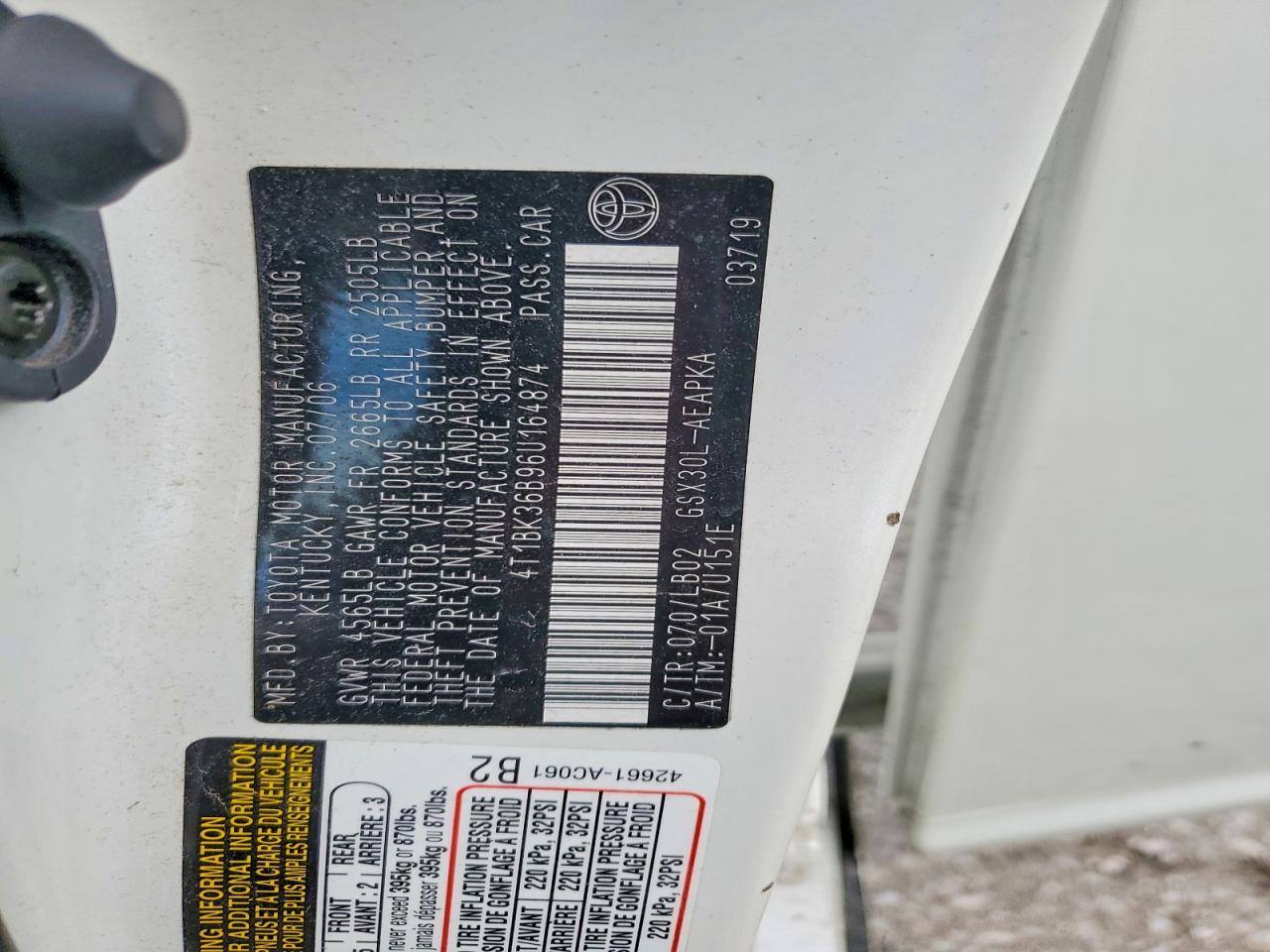 2006 Toyota Avalon Limited Белый vin: 4T1BK36B96U164874