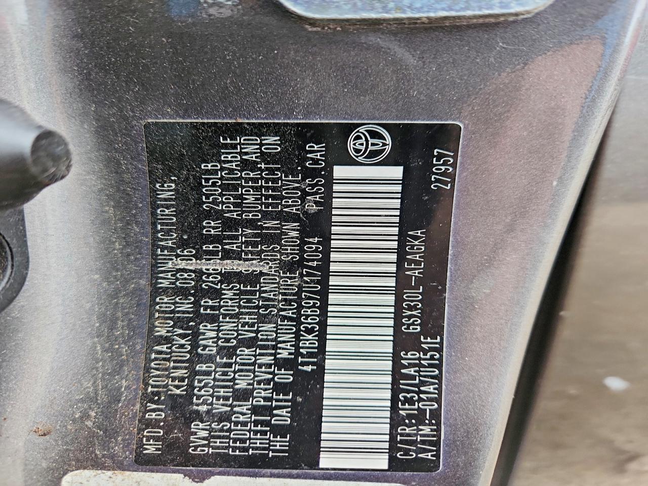 2007 Toyota Avalon Xls Silver vin: 4T1BK36B97U174094