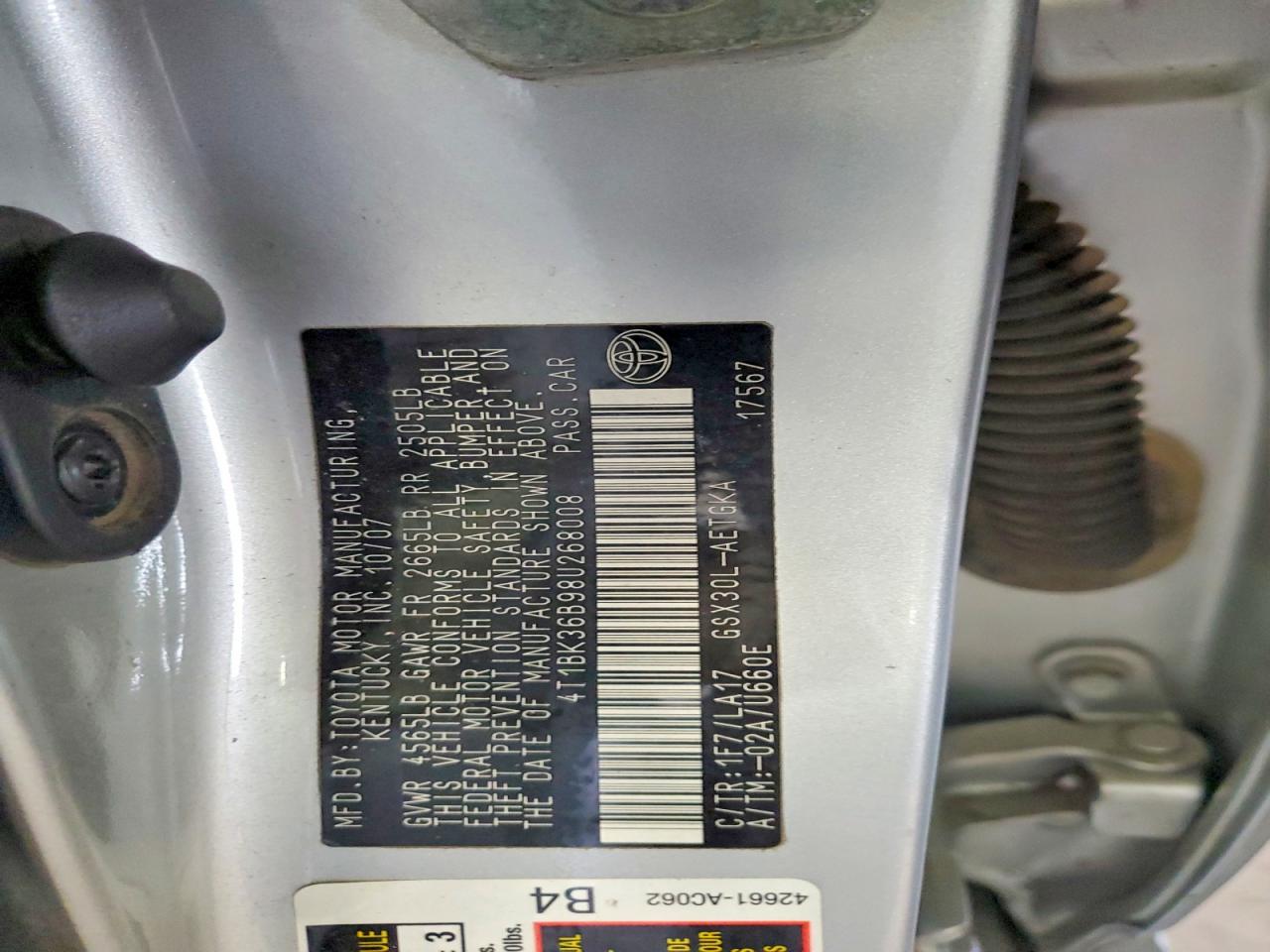 2008 Toyota Avalon Xls Gray vin: 4T1BK36B98U268008