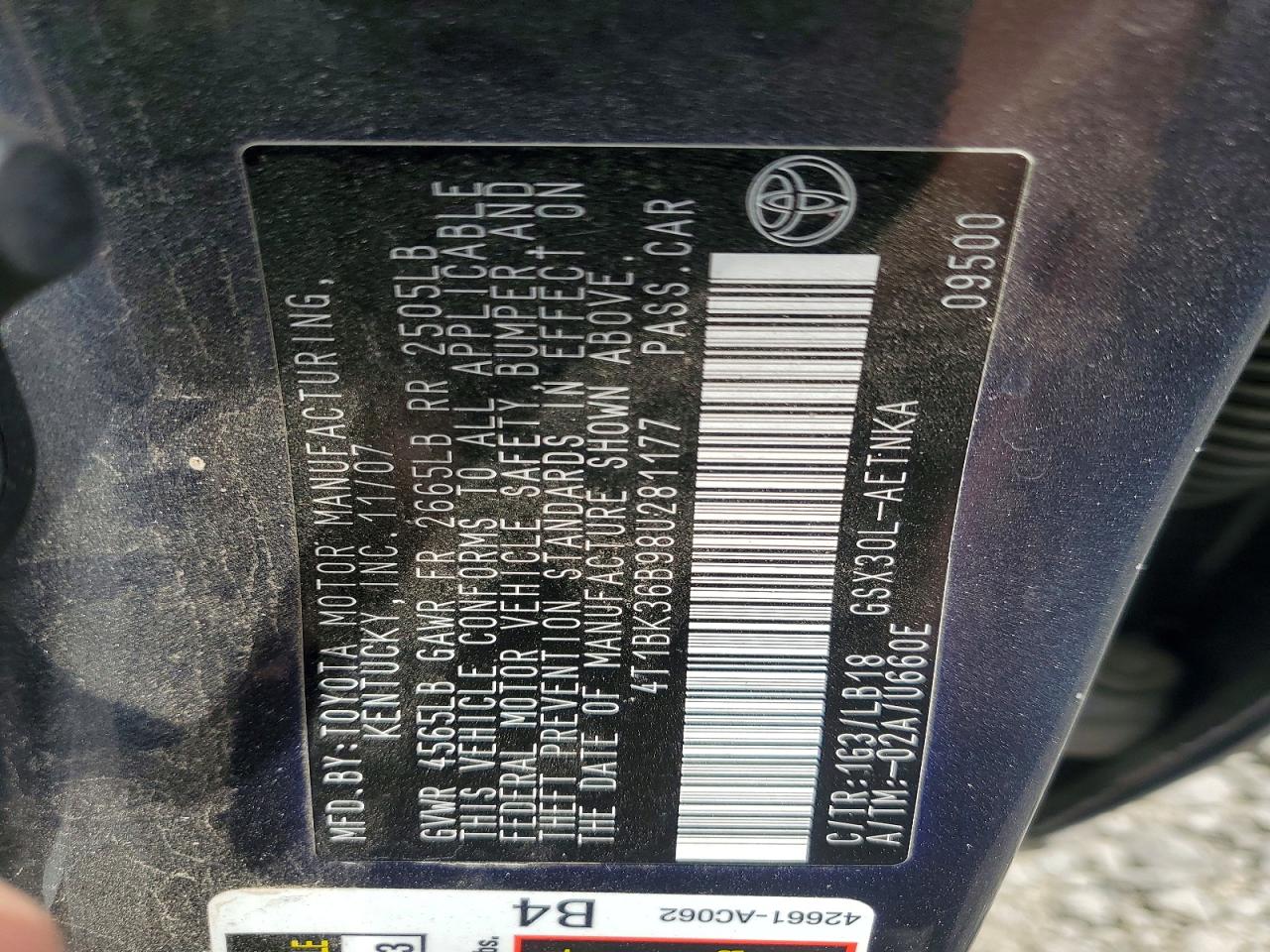 2008 Toyota Avalon Xl Charcoal vin: 4T1BK36B98U281177