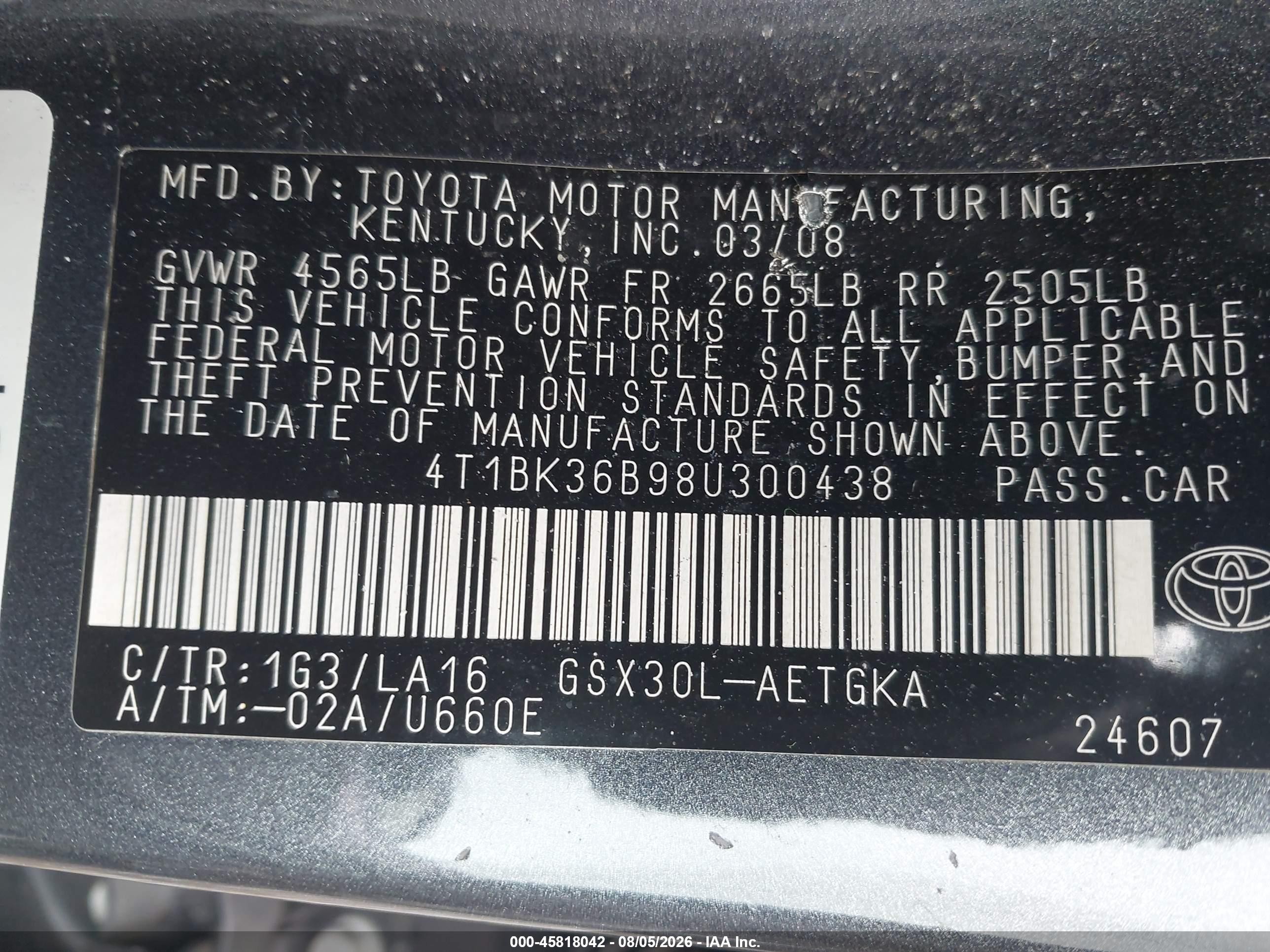 2008 Toyota Avalon Xls Silver vin: 4T1BK36B98U300438