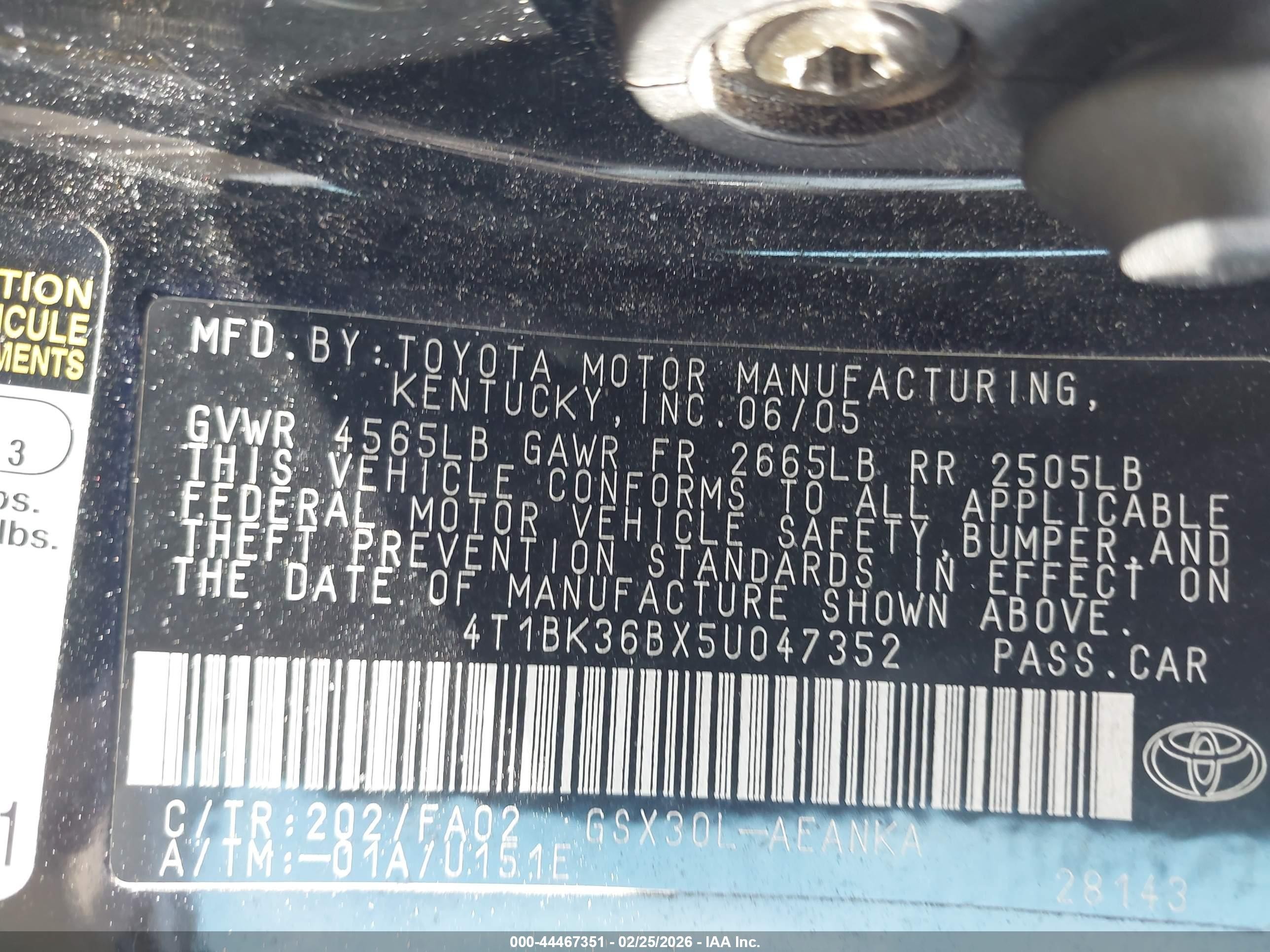 2005 Toyota Avalon Xl Black vin: 4T1BK36BX5U047352