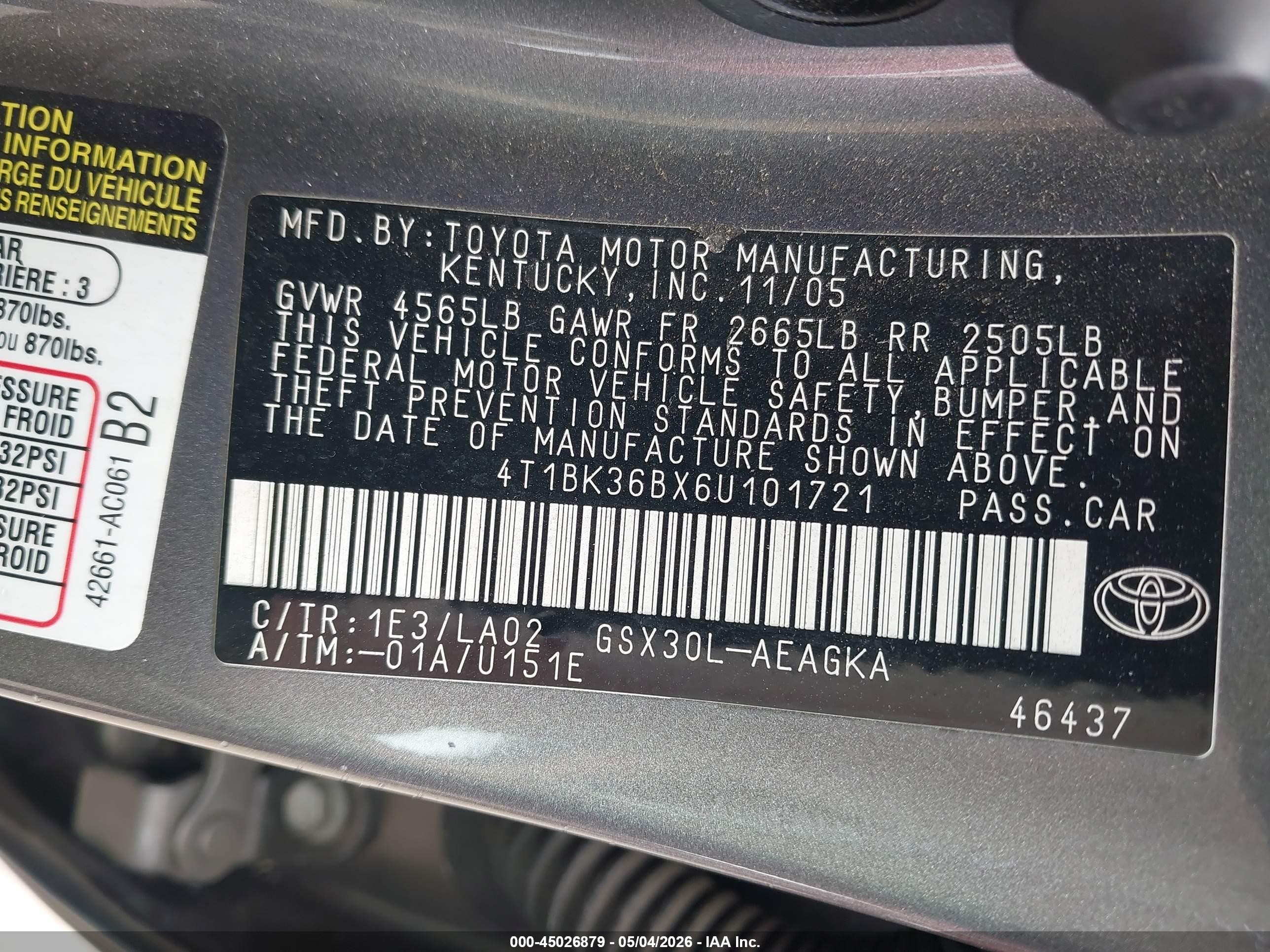 2006 Toyota Avalon Xls Серый vin: 4T1BK36BX6U101721