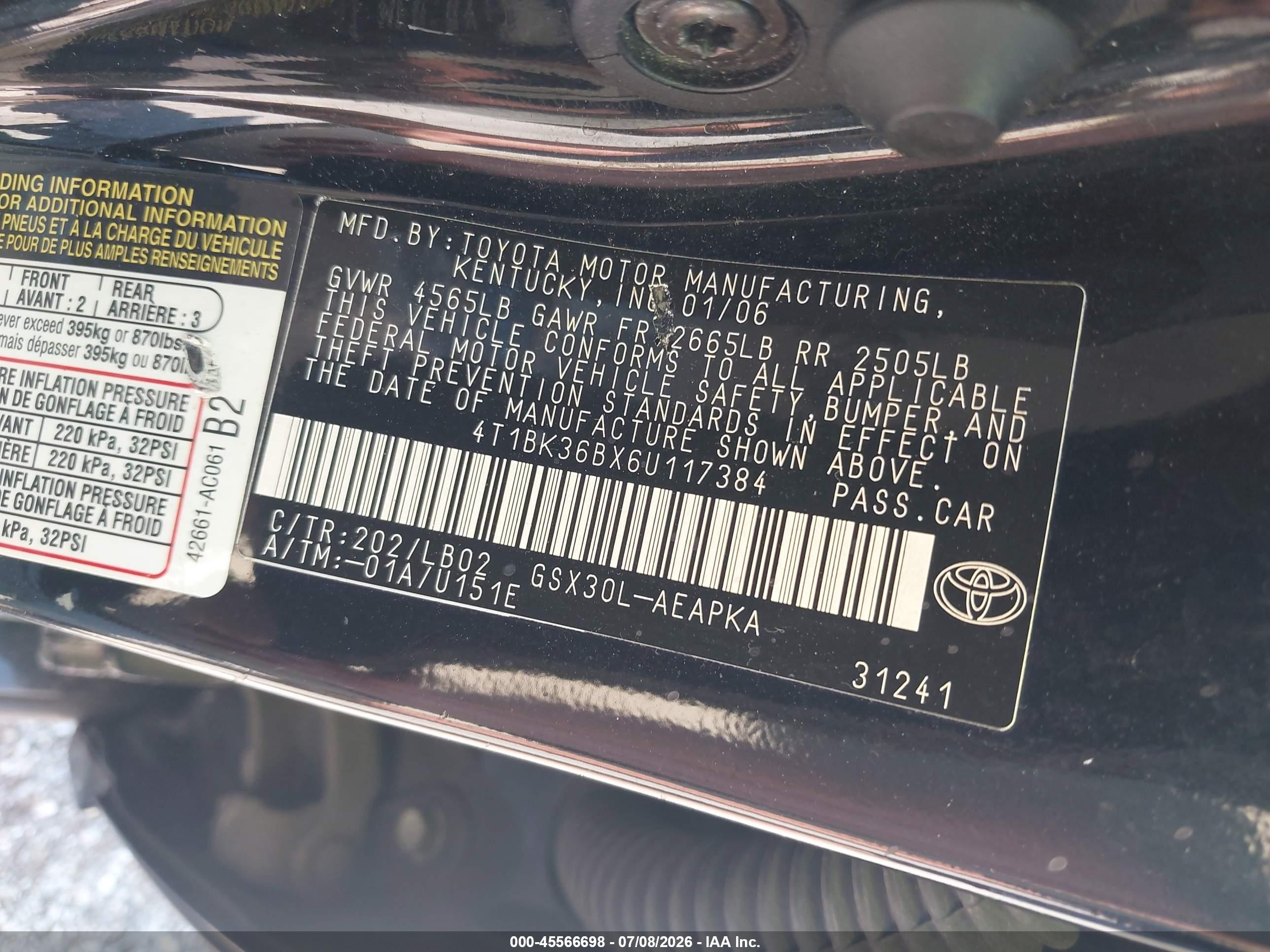 2006 Toyota Avalon Limited Черный vin: 4T1BK36BX6U117384
