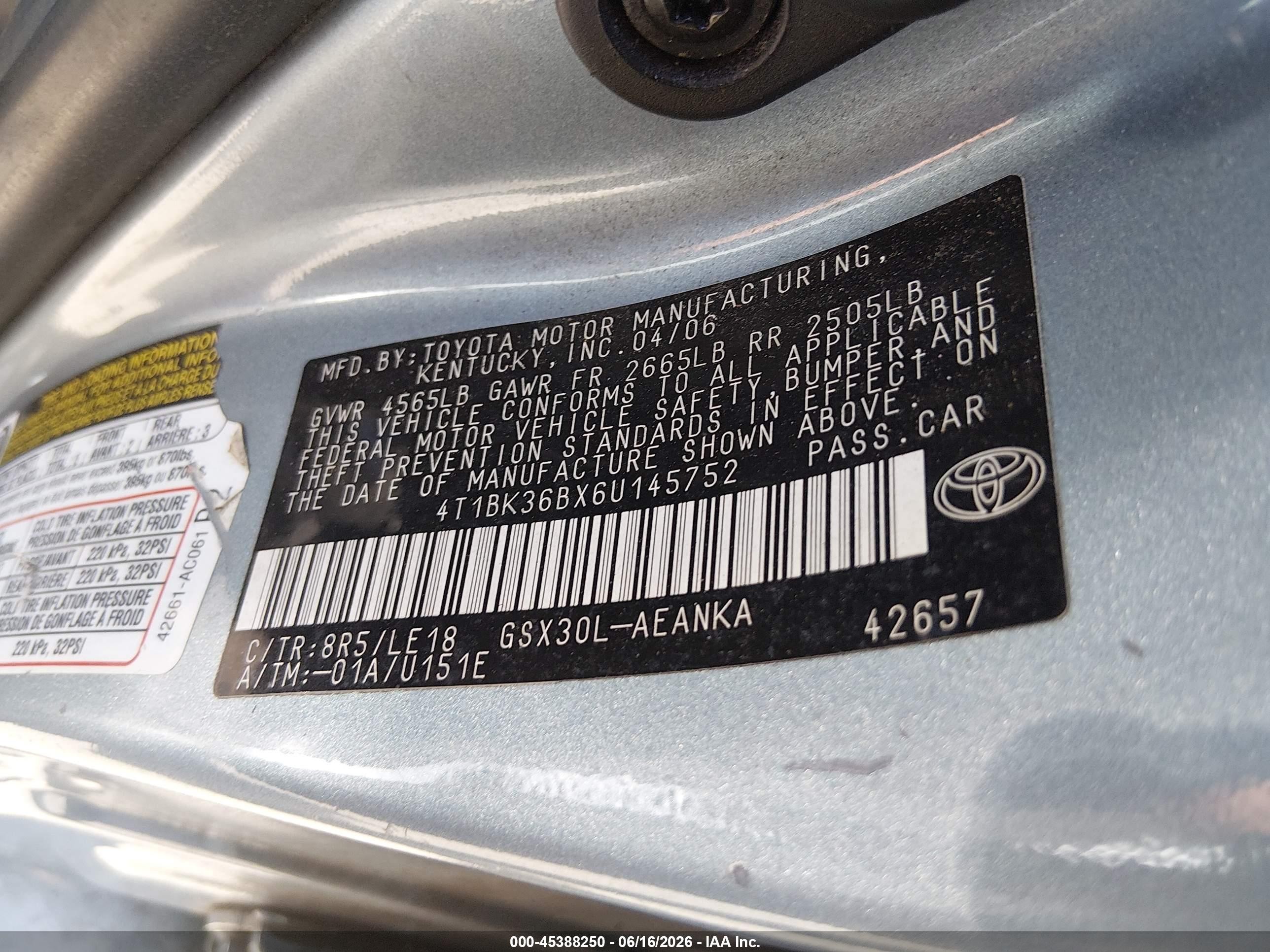 2006 Toyota Avalon Touring Blue vin: 4T1BK36BX6U145752